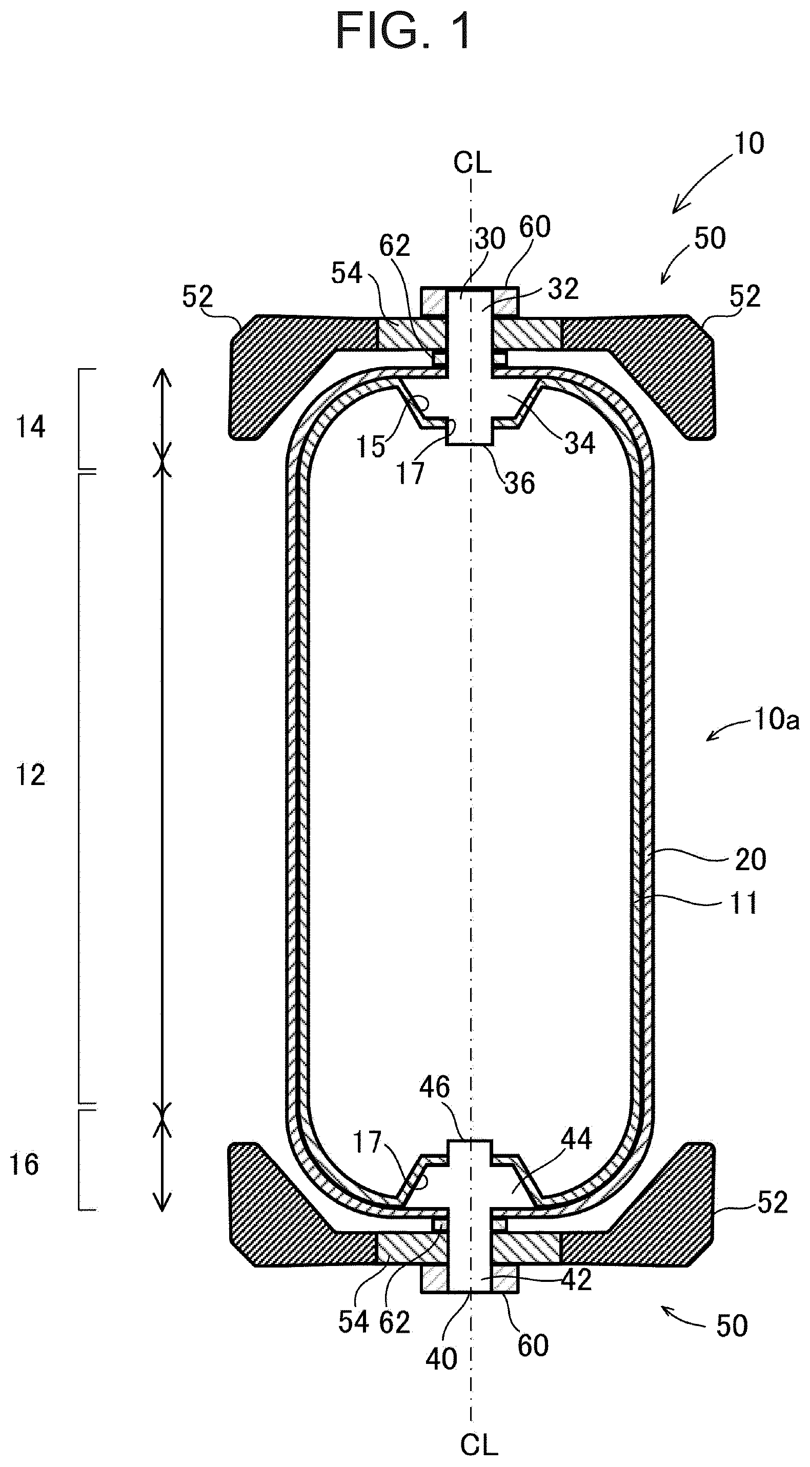Patent US12618517 Figure 1 – High-pressure gas tank