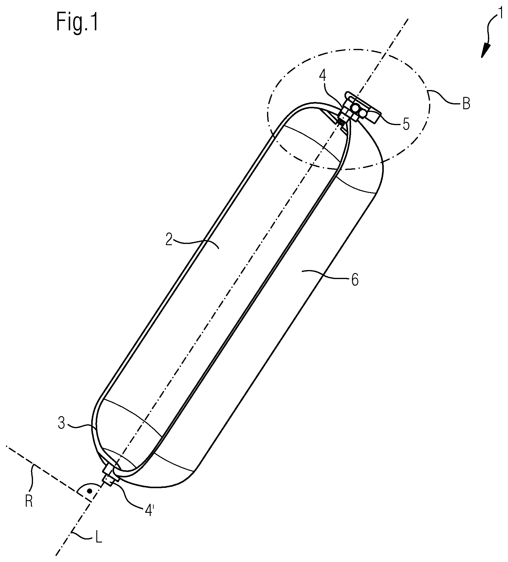 Patent US12618525 Figure 1 – Pressure tank for gas-operated vehicle