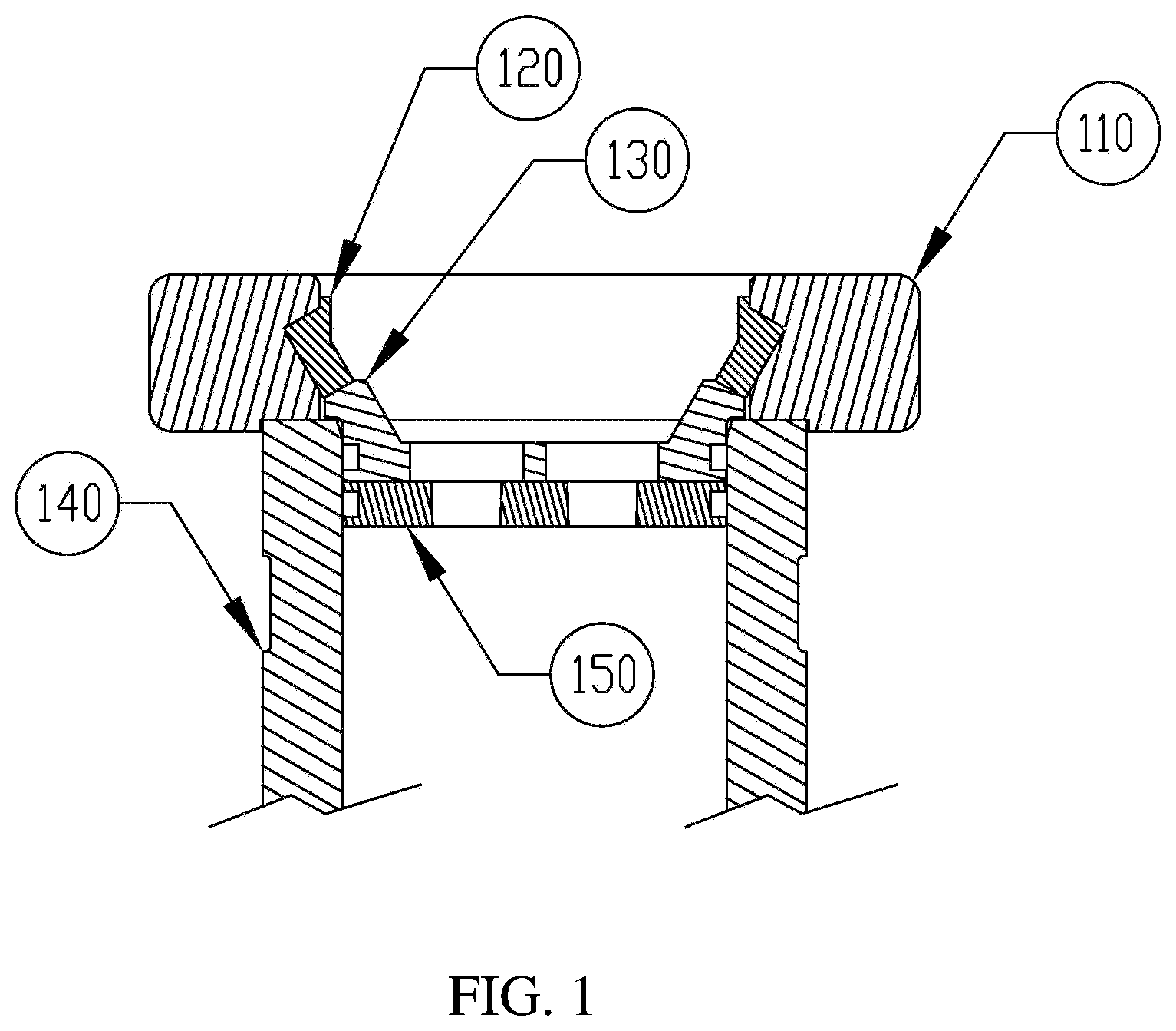 Patent US12618527 Figure 1 – Pressure vessel incorporating rapid, toolless assembly and disassembly