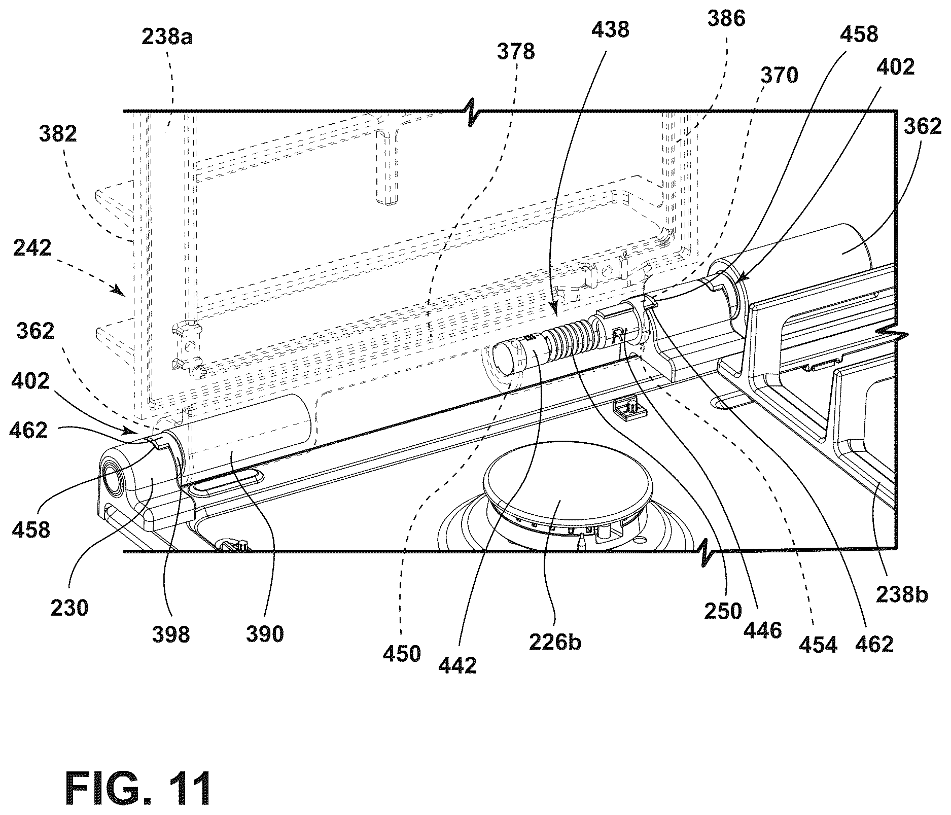 Patent US12618567 Figure 11 – Cooktop with hinged burner grates
