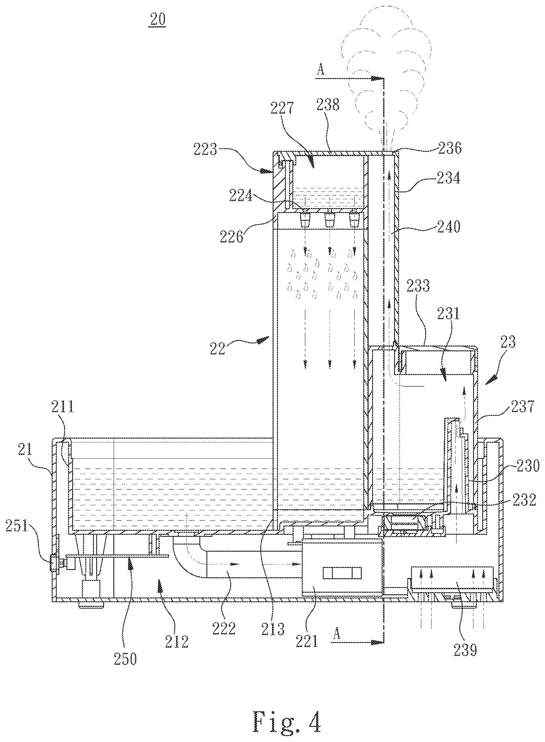 Patent US12618573 Figure 4 – Humidifier with fountaining and aroma diffusing functions