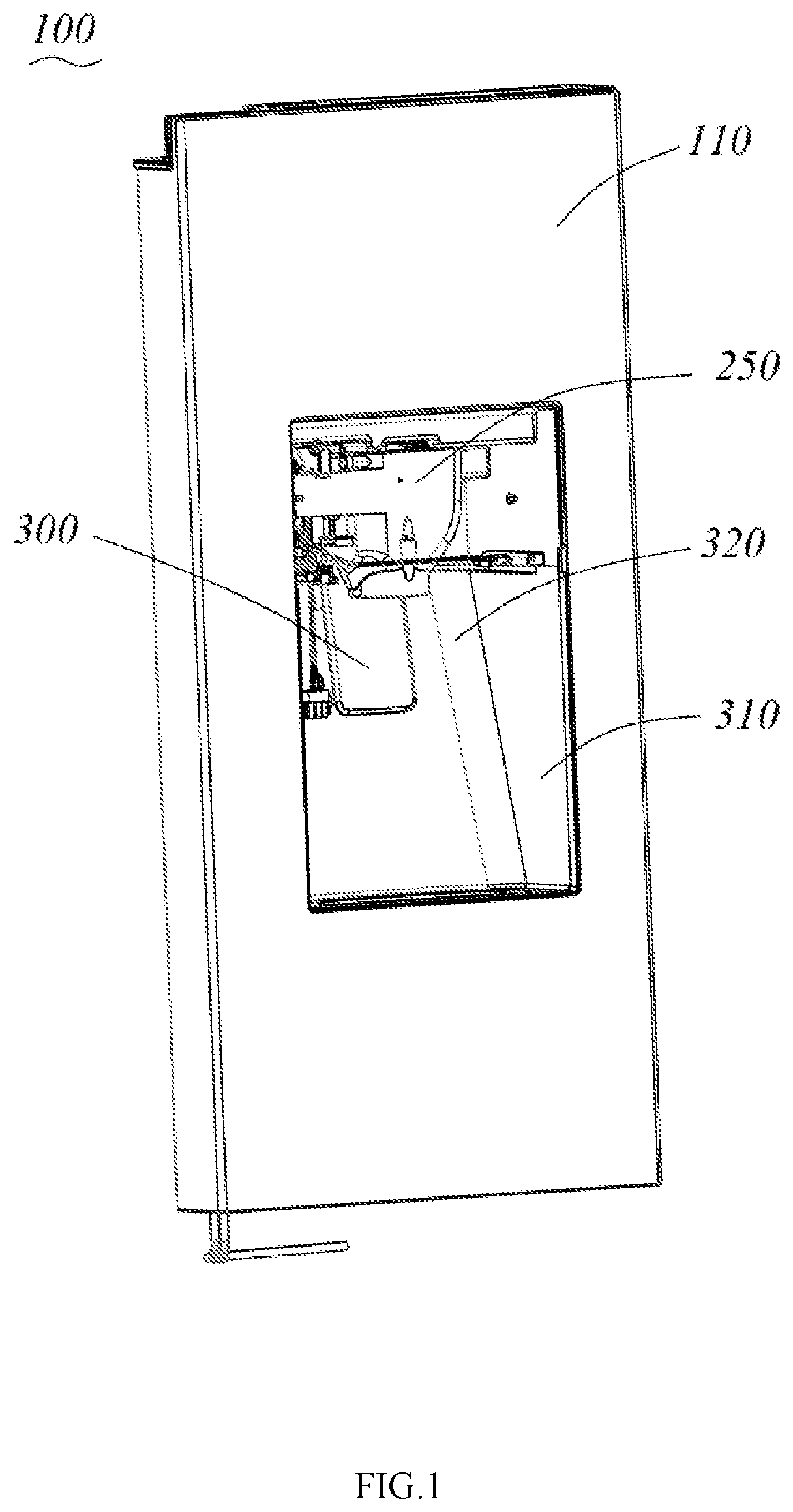Patent US12618601 — Ice dispensing device, refrigerator door assembly, and refrigerator — Figure 1