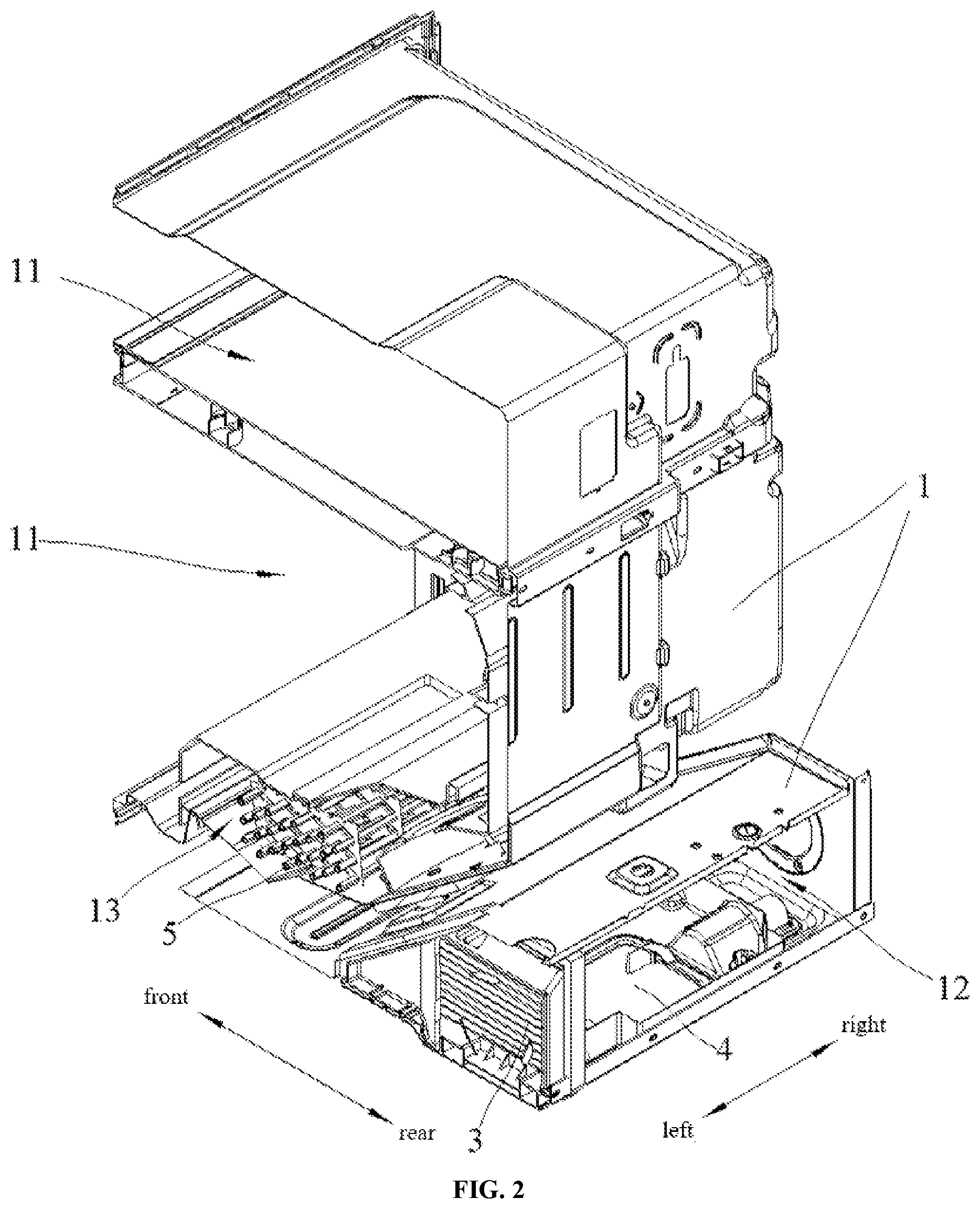 Patent US12618607 Figure 2 – Refrigerator having inclined drain pipe disposed at lower portion of refrigerator