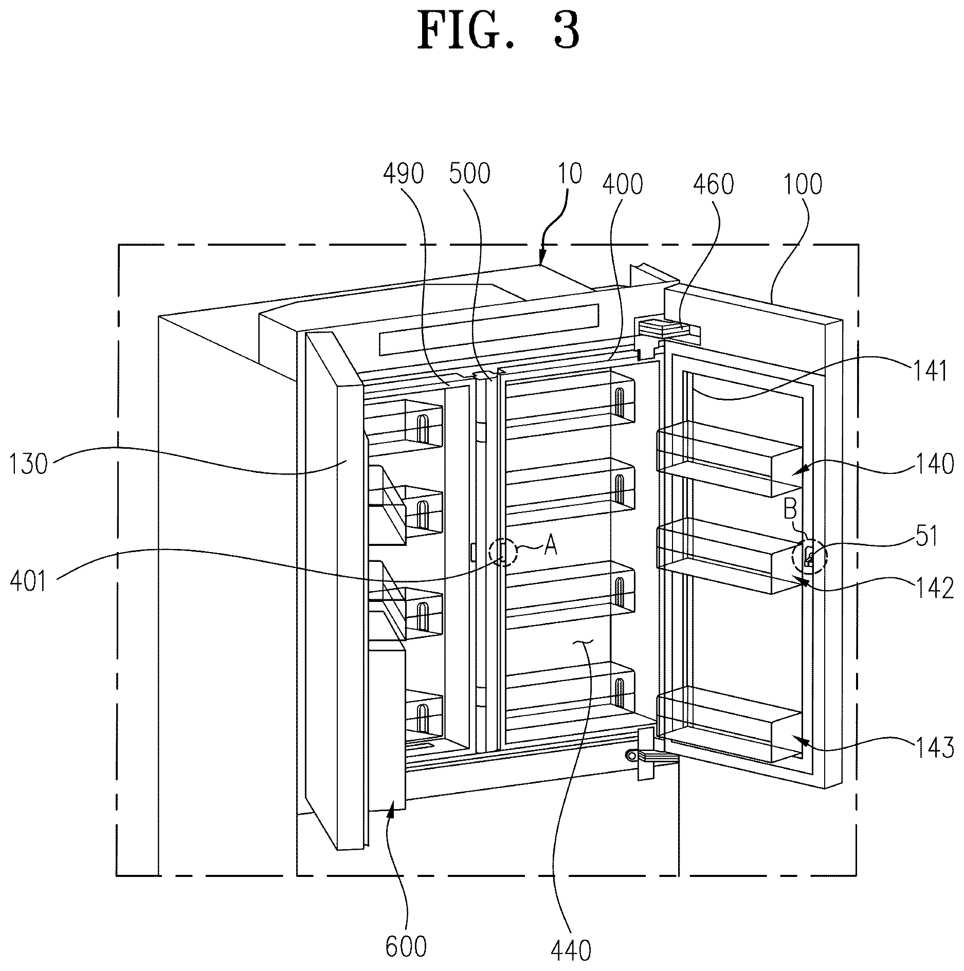 Patent US12618609 Figure 3 – Refrigerator