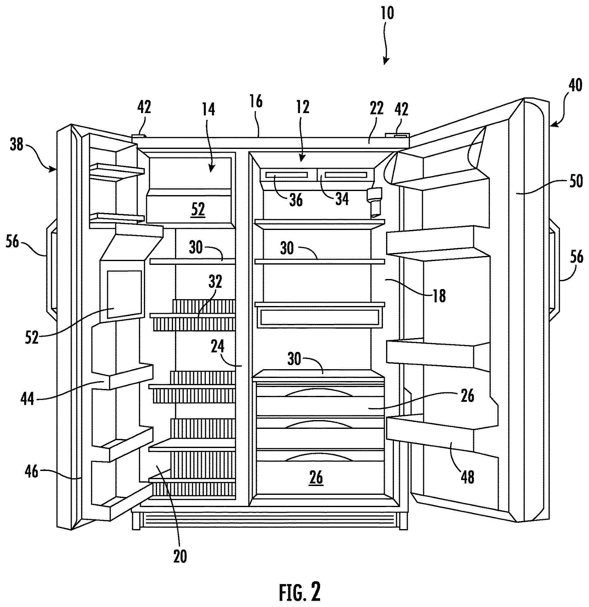 Patent US12618611 Figure 2 – Refrigerator appliance and sound emitting device and method for operation