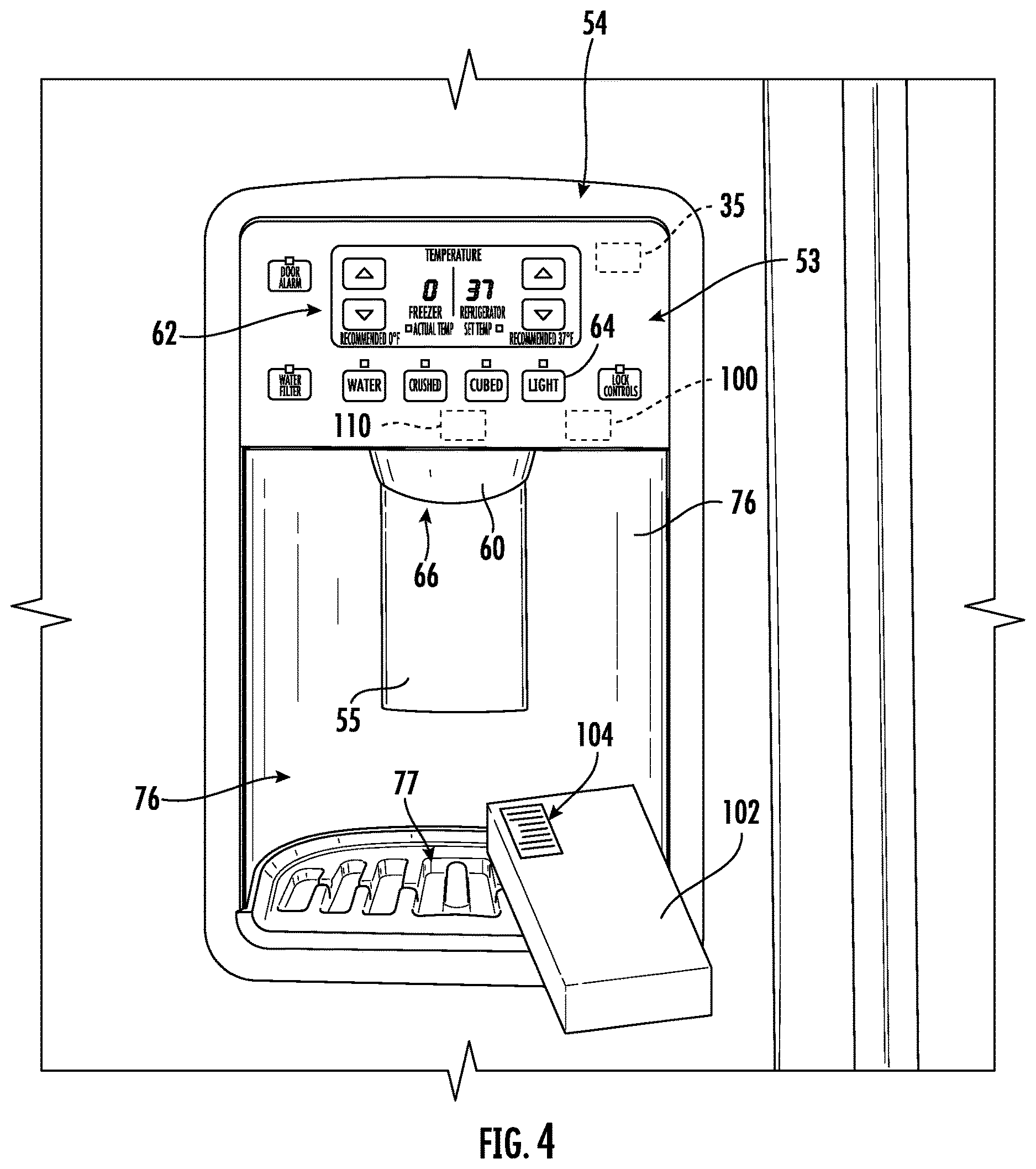 Patent US12618611 Figure 4 – Refrigerator appliance and sound emitting device and method for operation