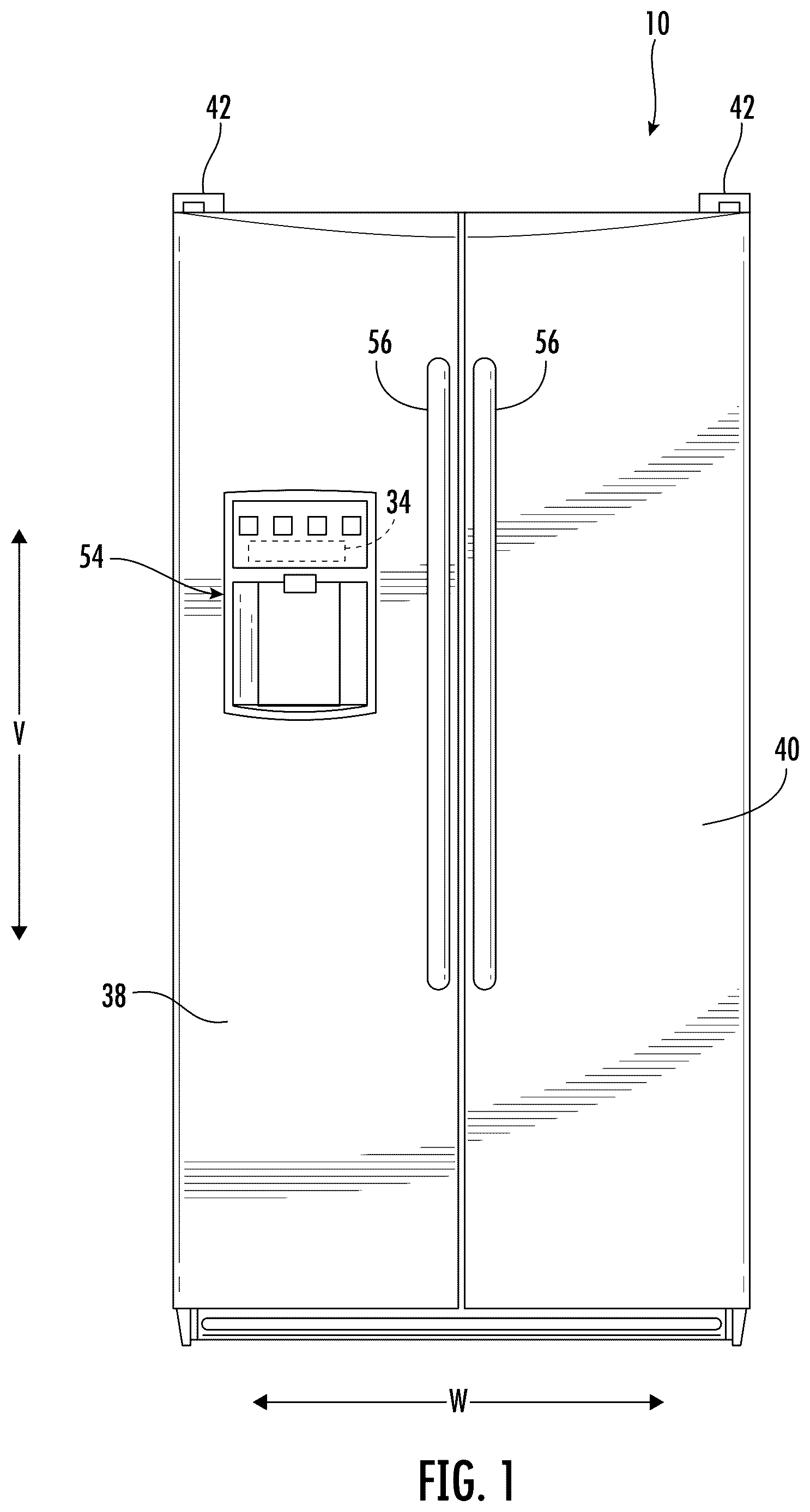 Patent US12618612 Figure 1 – Refrigerator appliance and valve assembly