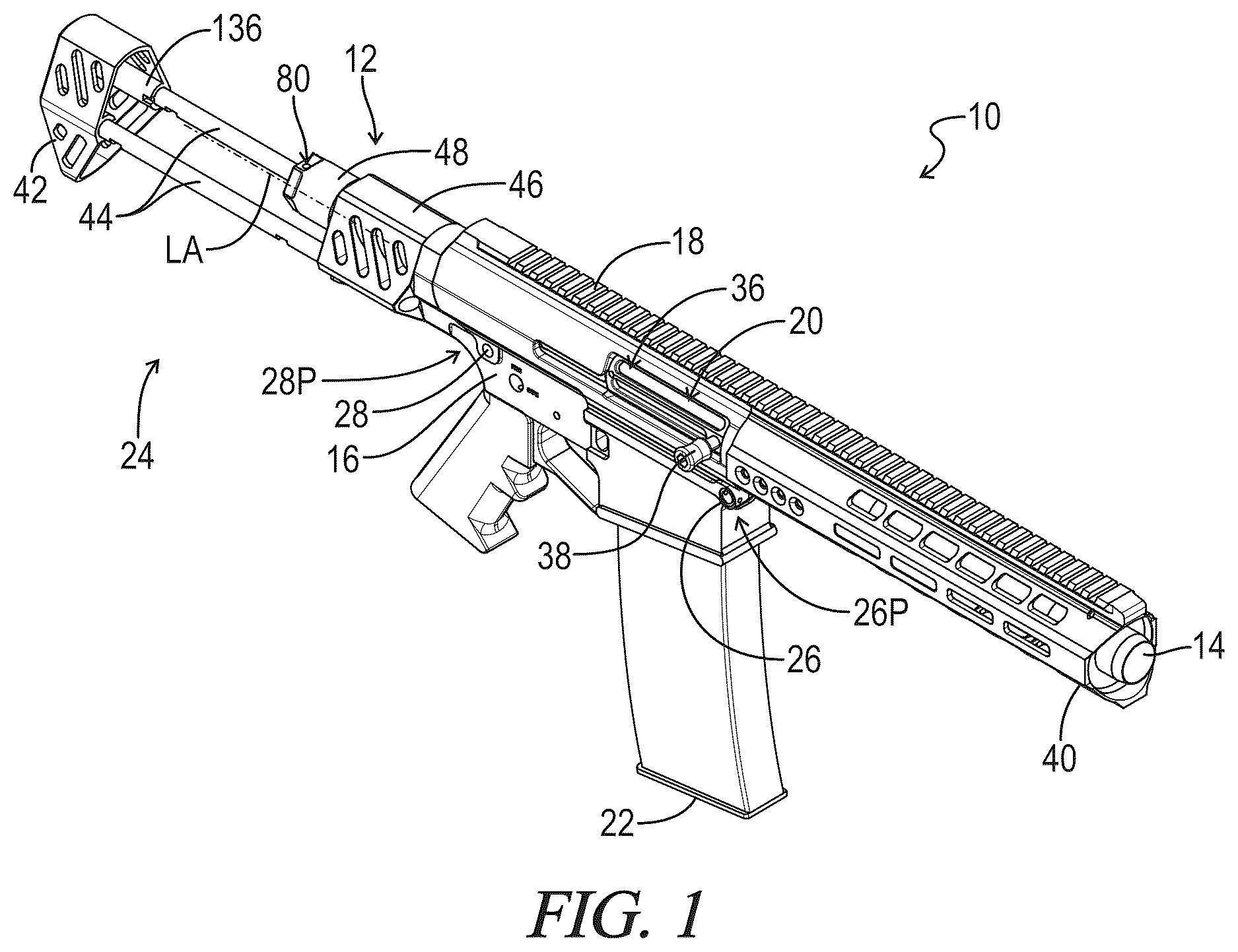 Patent US12618625 — Compact stock for AR-style firearms — Figure 1