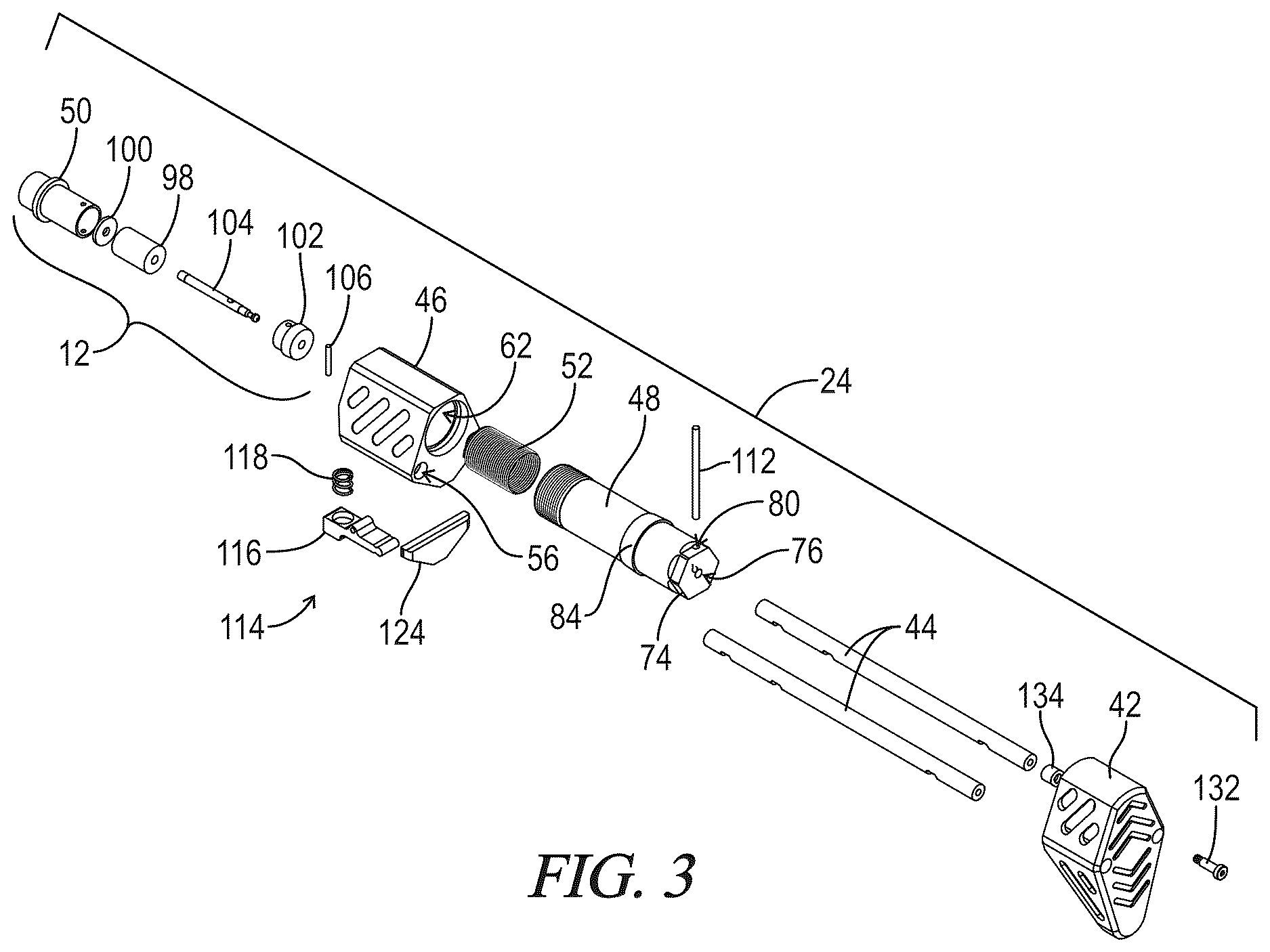 Patent US12618625 Figure 3 – Compact stock for AR-style firearms