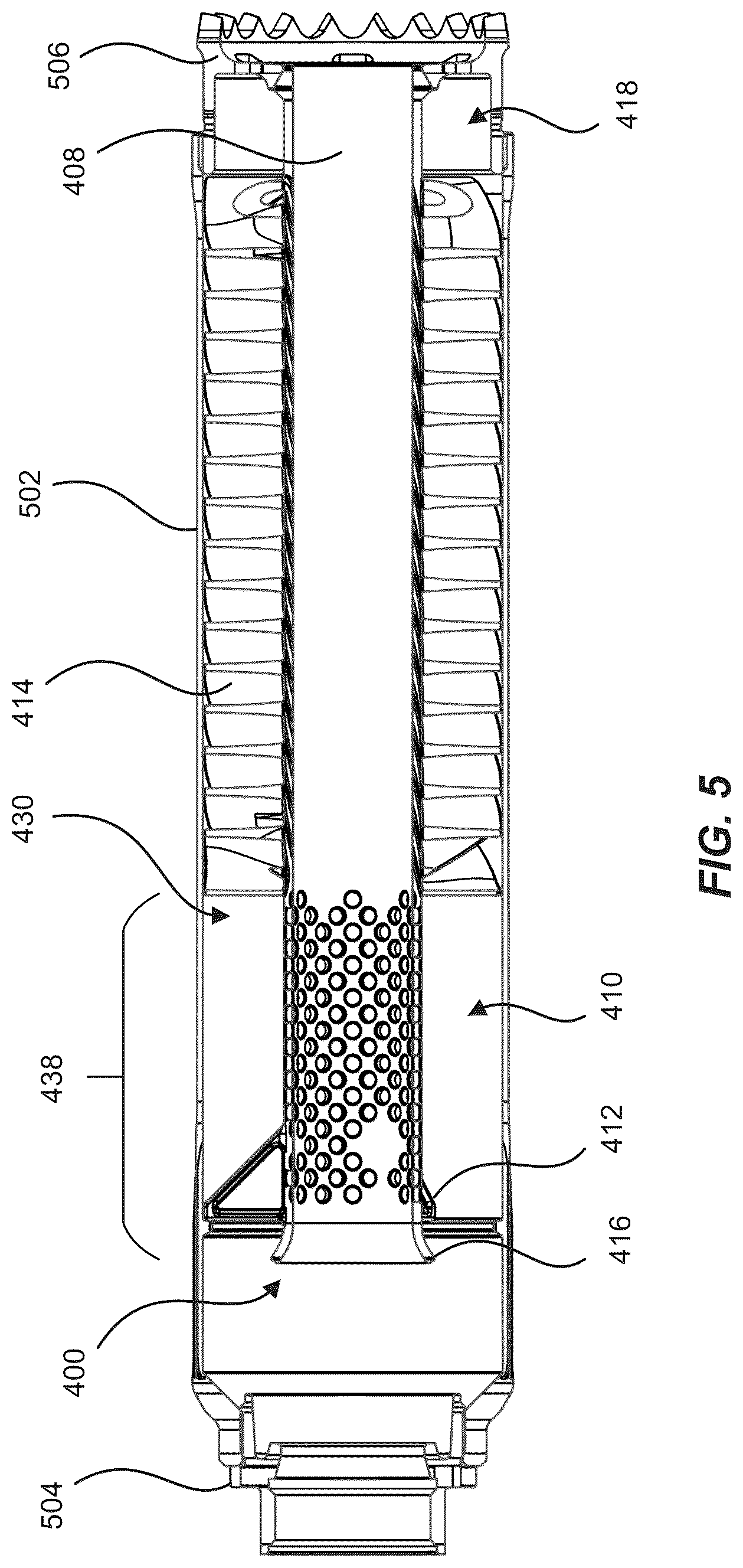 Patent US12618632 Figure 11 – Off-axis serpentine flow chamber for firearm suppressors