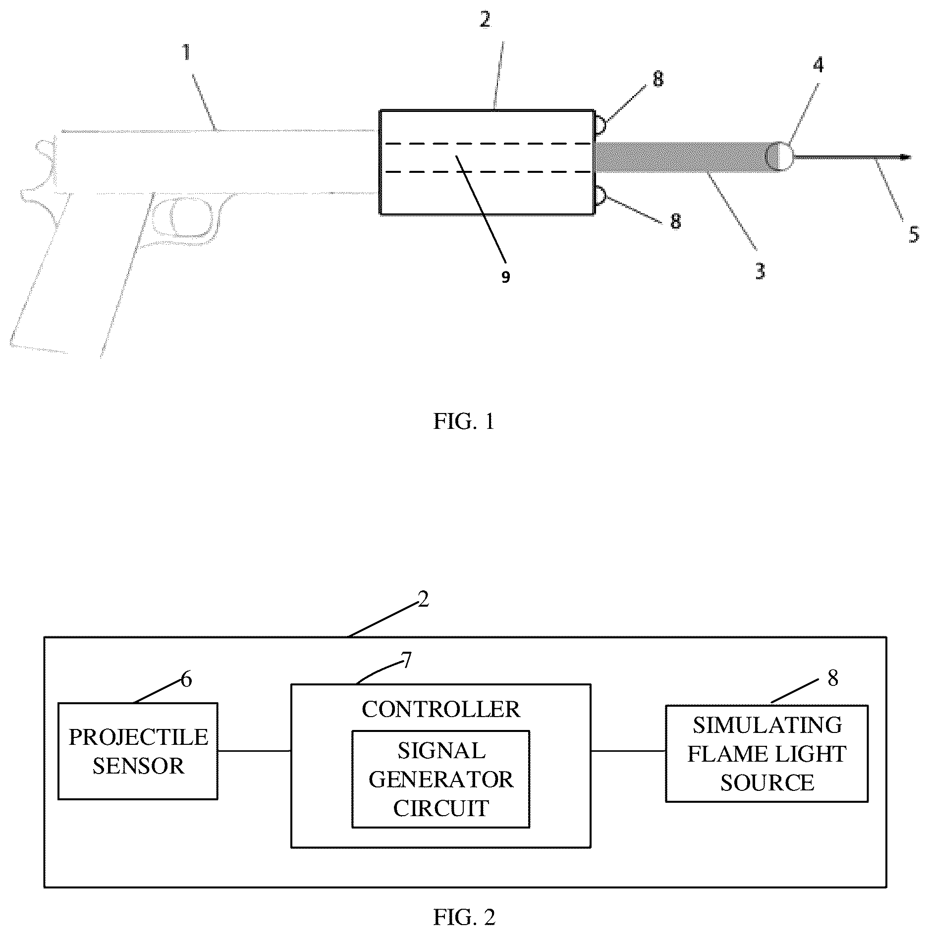 Patent US12618634 Figure 1 – Muzzle flash simulator and method for generating light trail