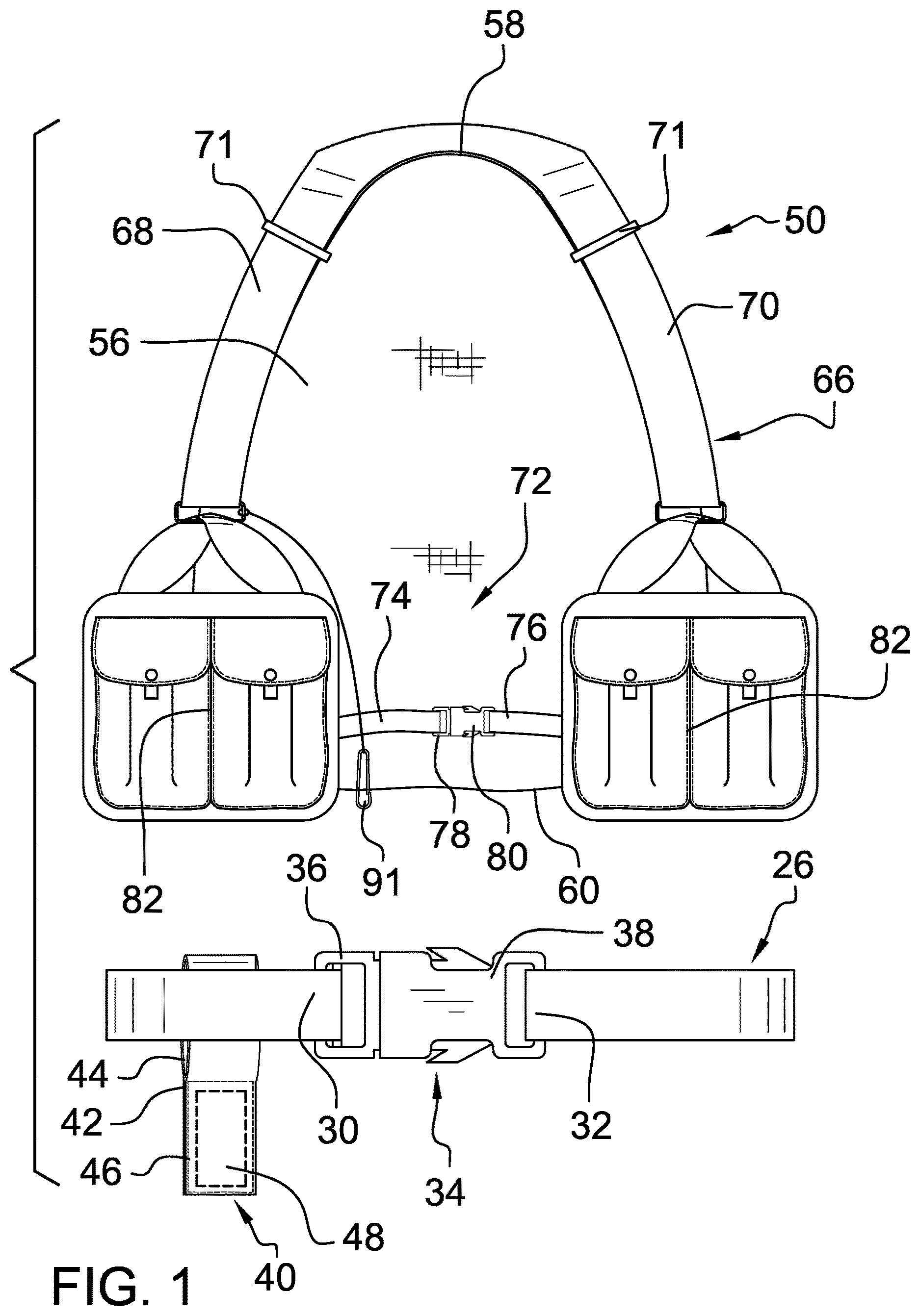 Patent US12618643 Figure 1 – Handless shoulder-fire firearm carry system