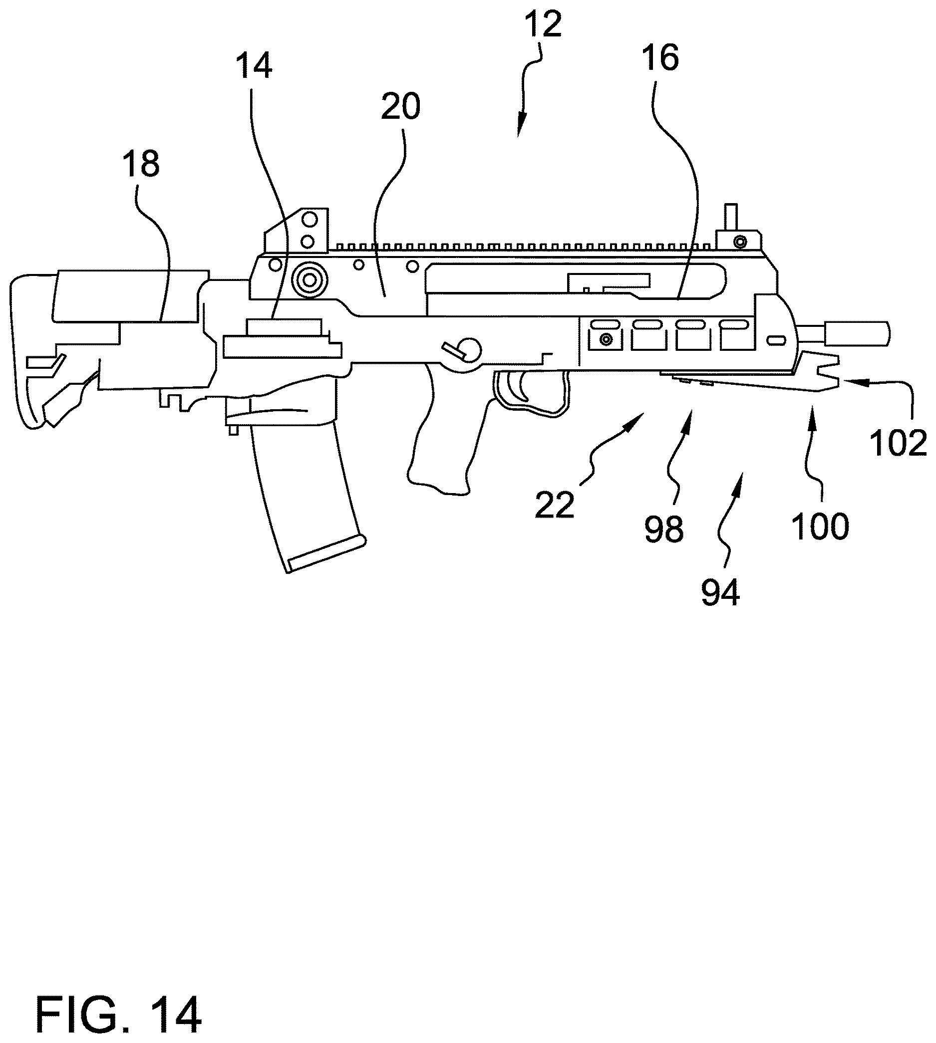 Patent US12618643 Figure 14 – Handless shoulder-fire firearm carry system