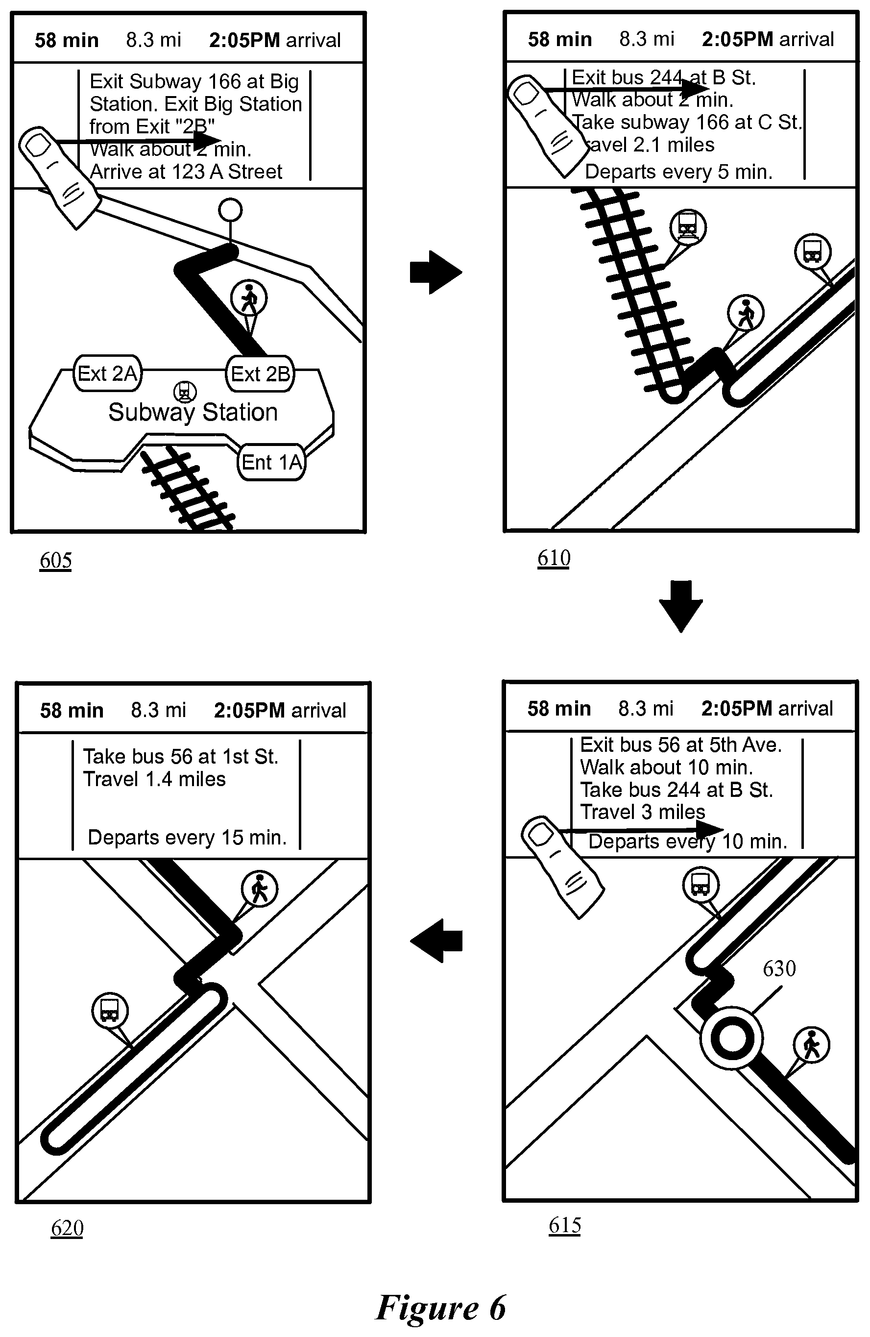 Patent US12618681 Figure 6 – Transit navigation