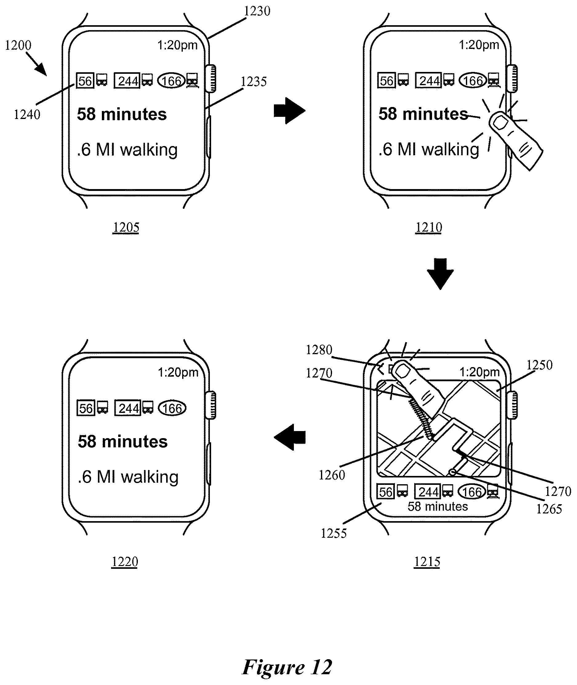 Patent US12618681 Figure 12 – Transit navigation