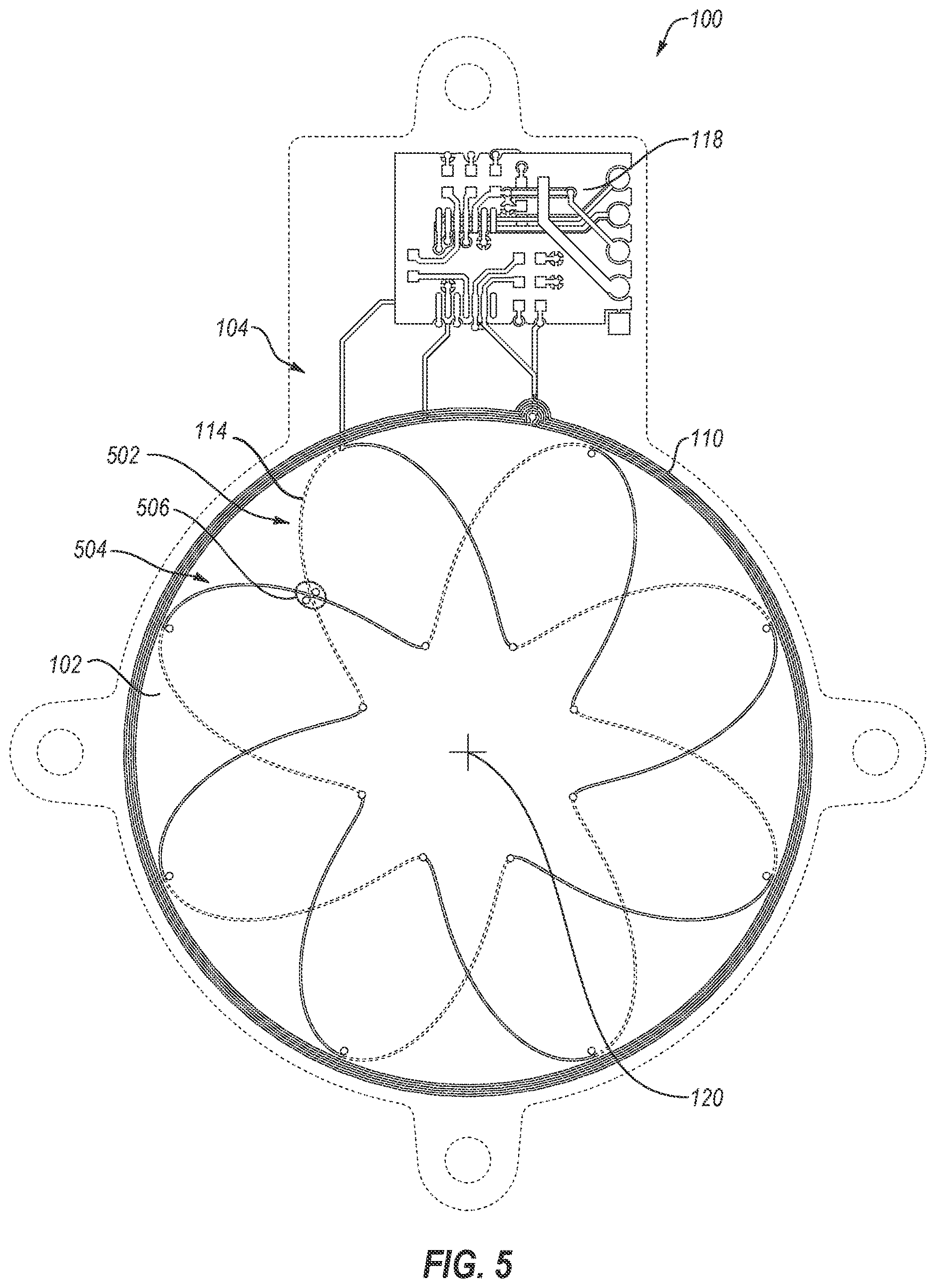 Patent US12618692 Figure 5 – Rotary inductive position sensing with 60° phase-shifted sense signals, and related apparatuses and methods