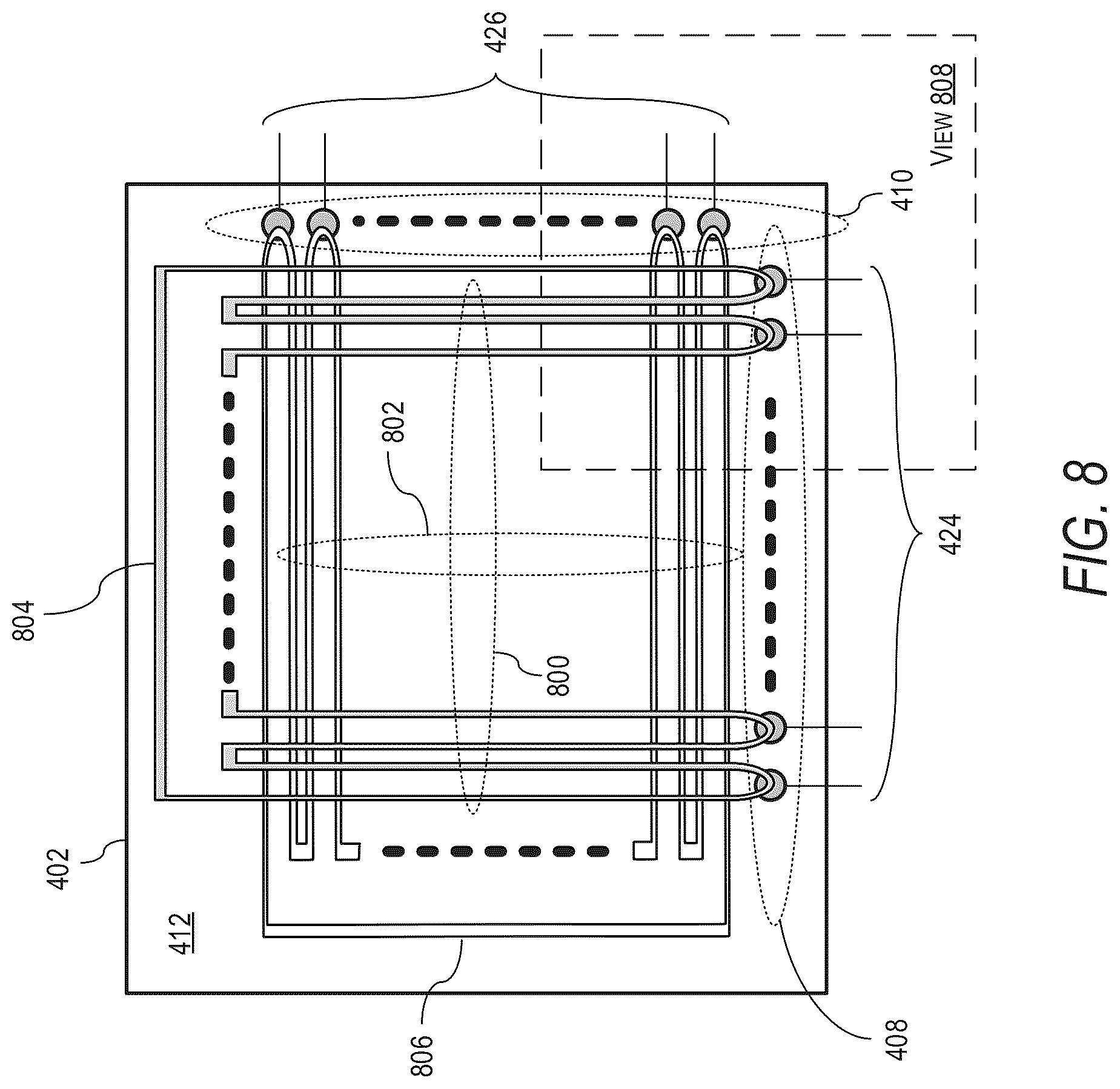 Patent US12618710 Figure 8 – Oscillating heat pipe based energy beam profiler and calorimeter
