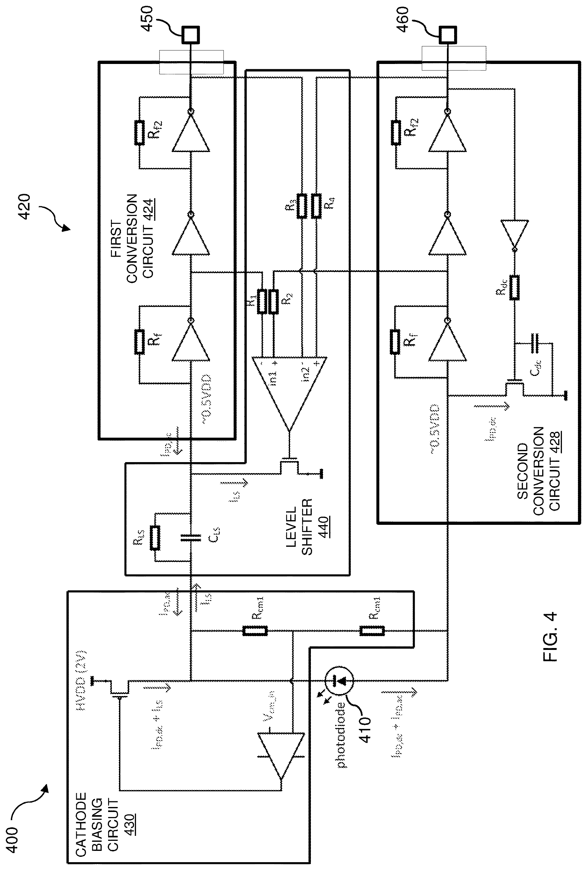 Patent US12618712 Figure 4 – Differential transimpedance amplifier from a single photodiode