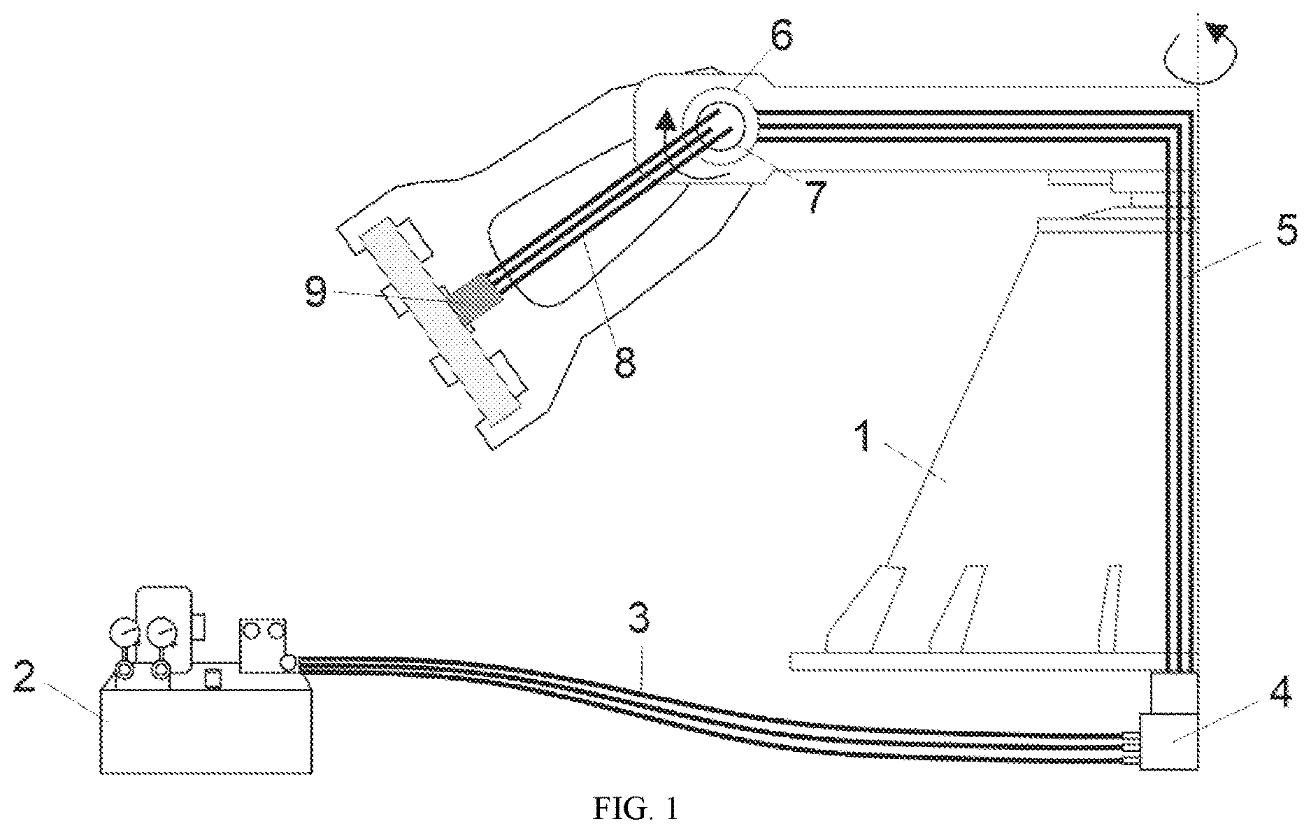 Patent US12618759 Figure 1 – High-pressure liquid delivery system under high centrifugal acceleration condition on arm-centrifuge