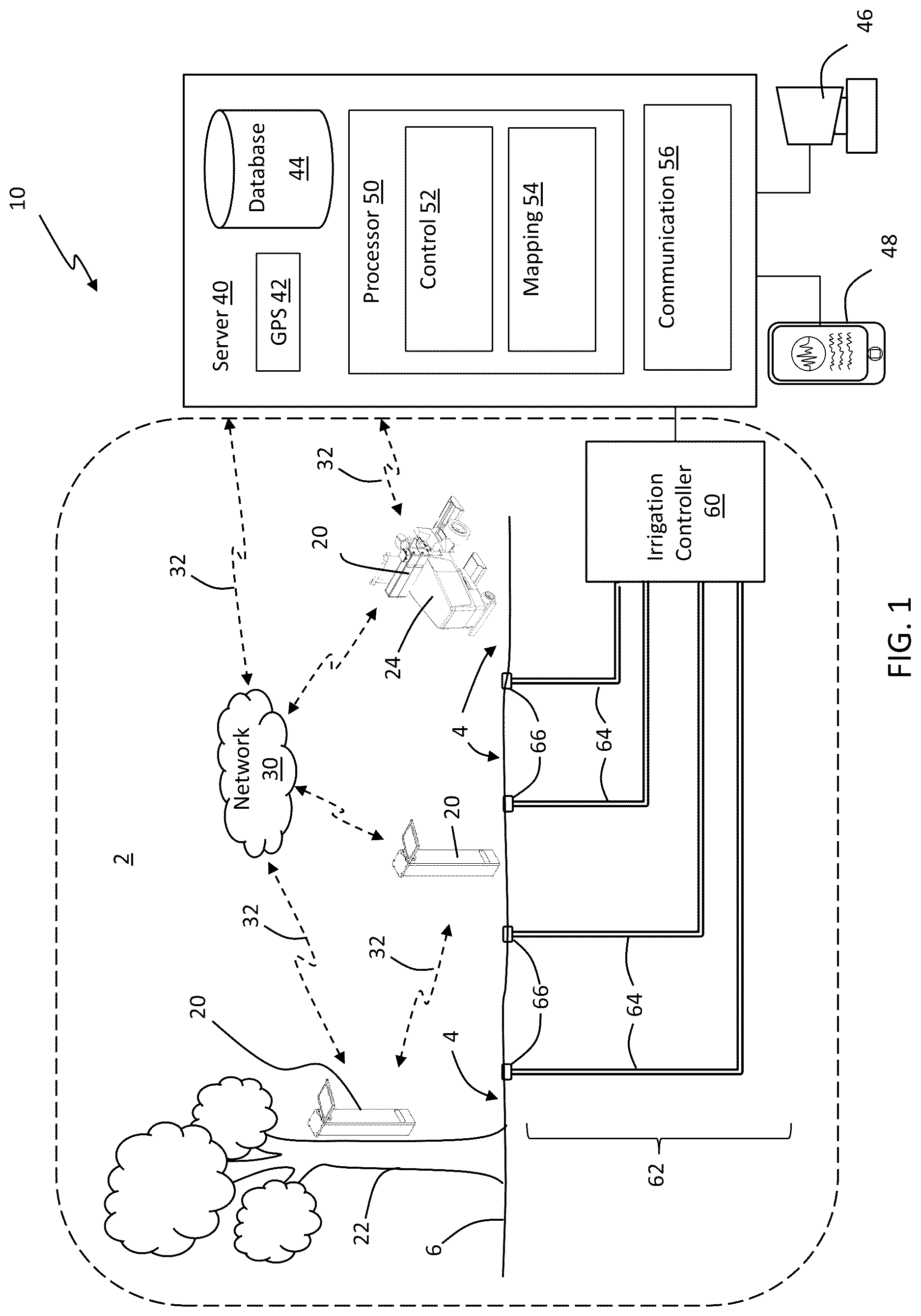 Patent US12618785 Figure 1 – Systems and methods of cosmic ray sensing of soil moisture for turf grass and crop management