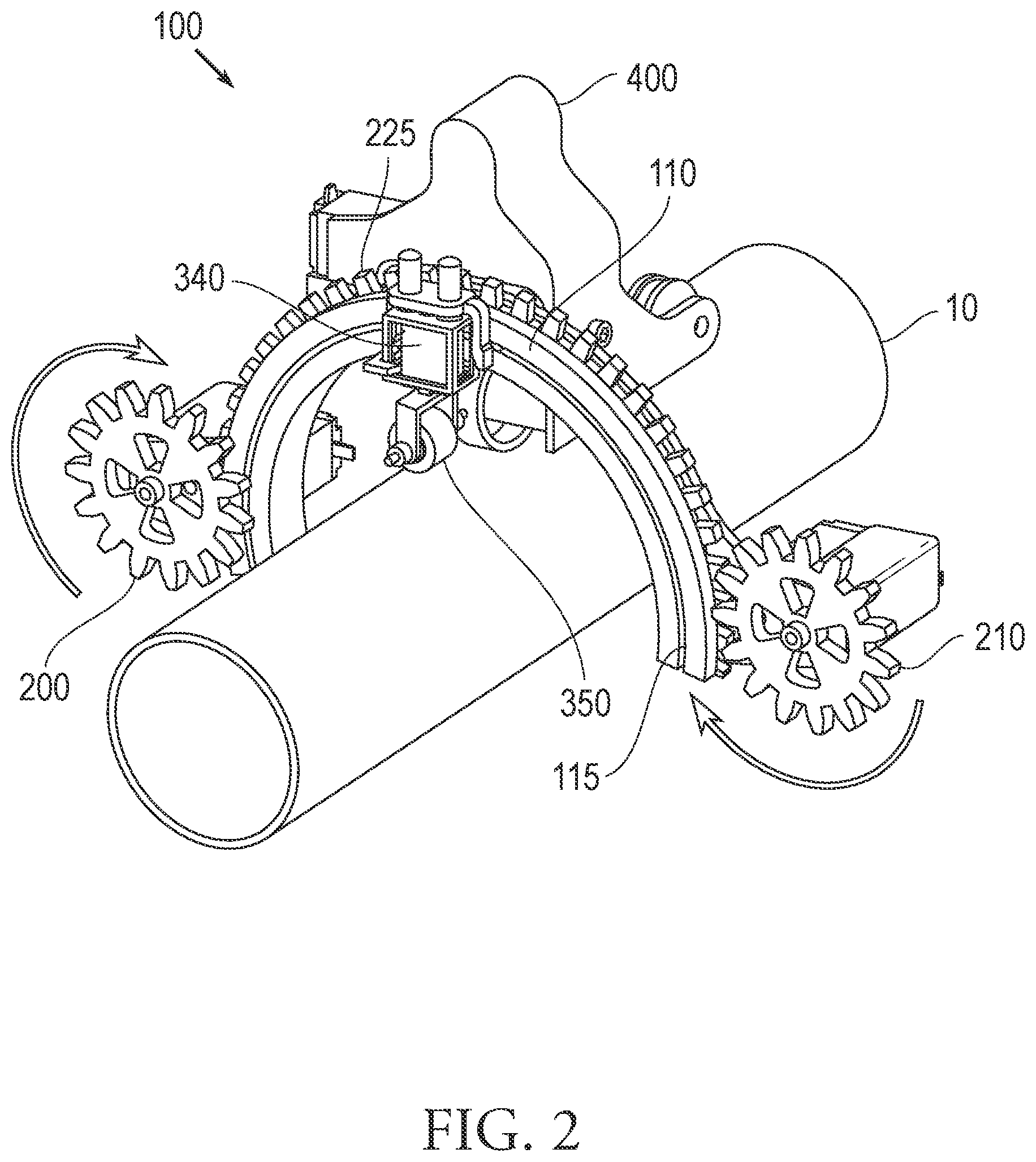 Patent US12618807 Figure 2 – Half ring gear mechanism for ultrasound inspection