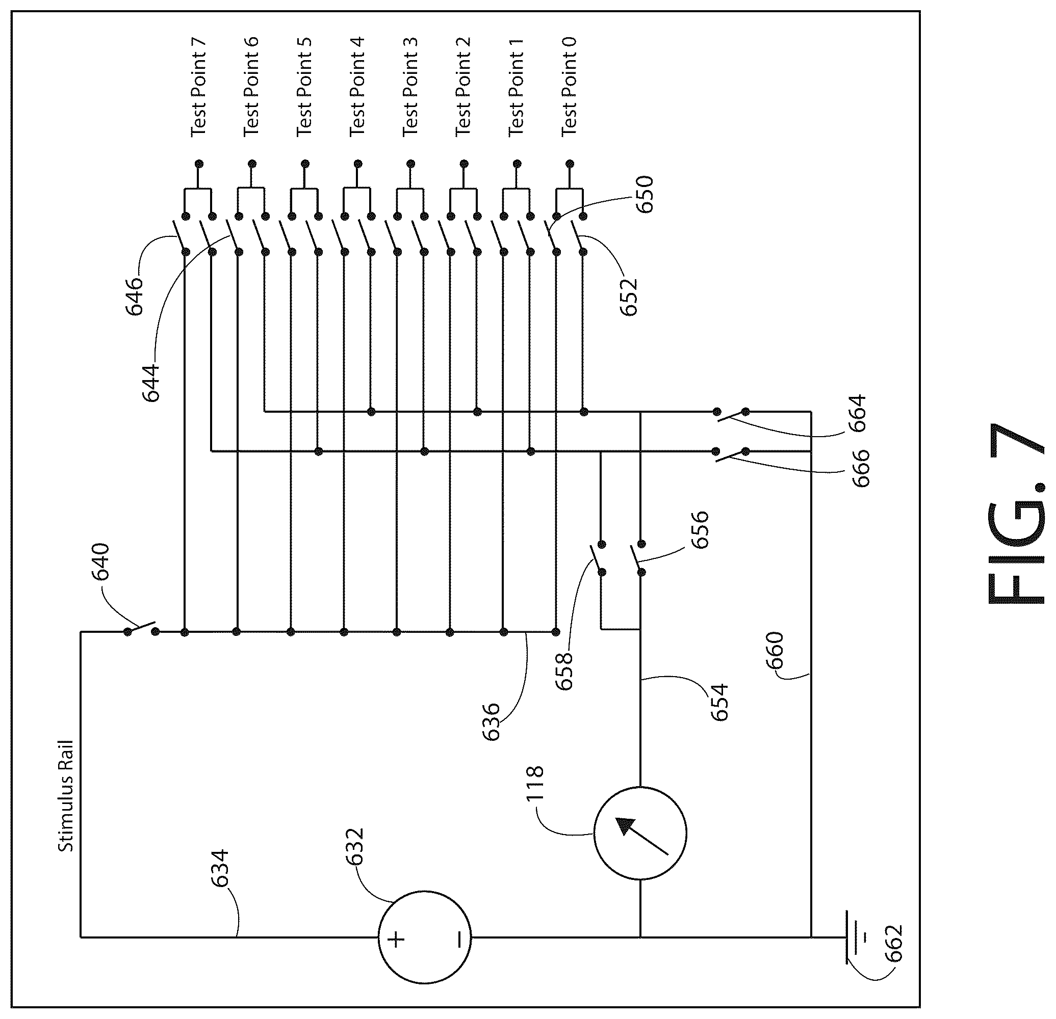 Patent US12618873 Figure 7 – Partailly guarded switching matrix for automatic electronic test equipment
