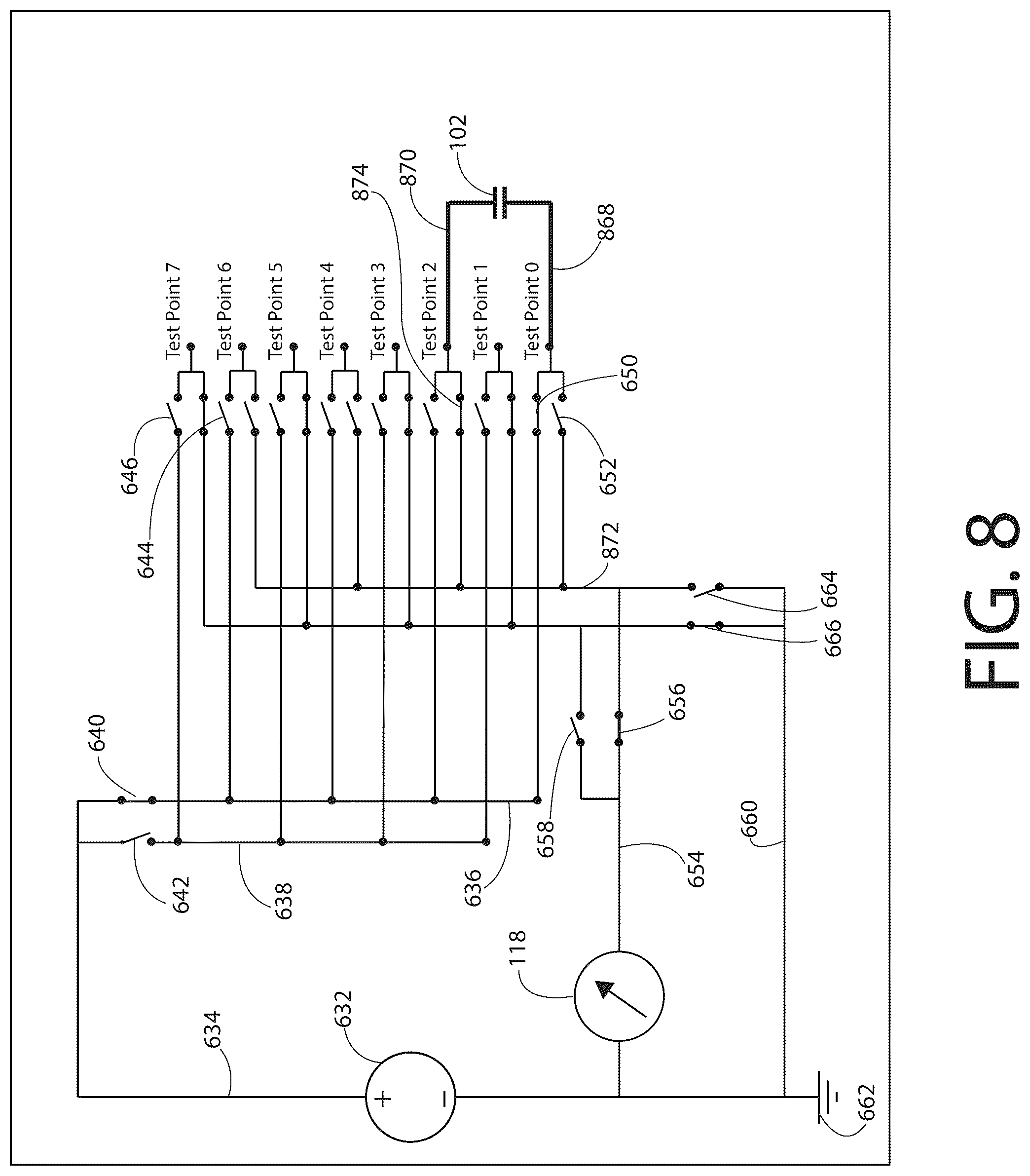 Patent US12618873 Figure 8 – Partailly guarded switching matrix for automatic electronic test equipment