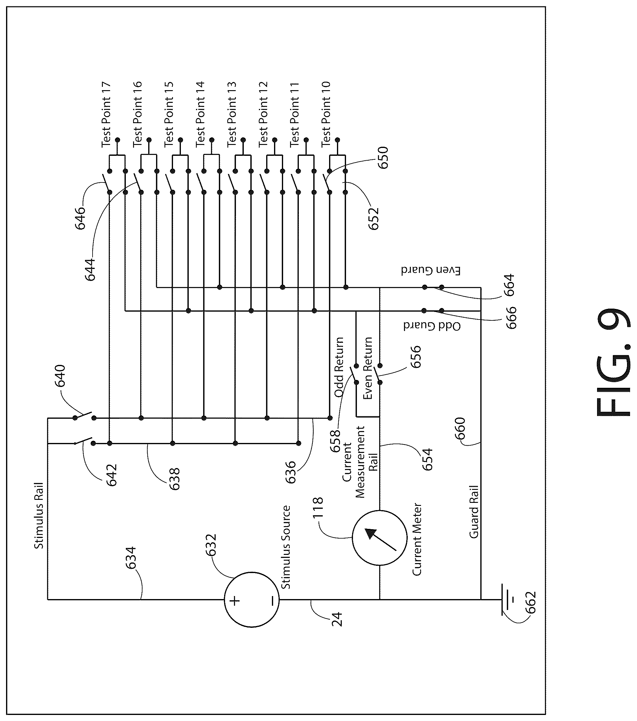 Patent US12618873 Figure 9 – Partailly guarded switching matrix for automatic electronic test equipment