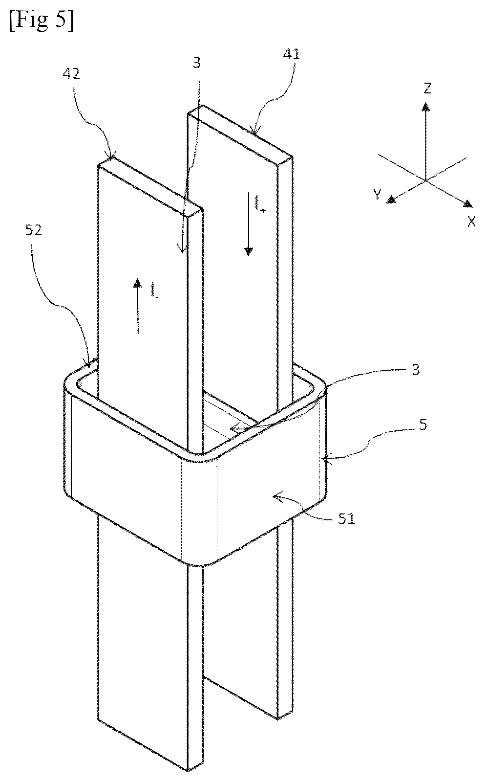 Patent US12618876 Figure 5 – Superparamagnetic transducer and corresponding magnetic field flow sensor for measuring a direct current
