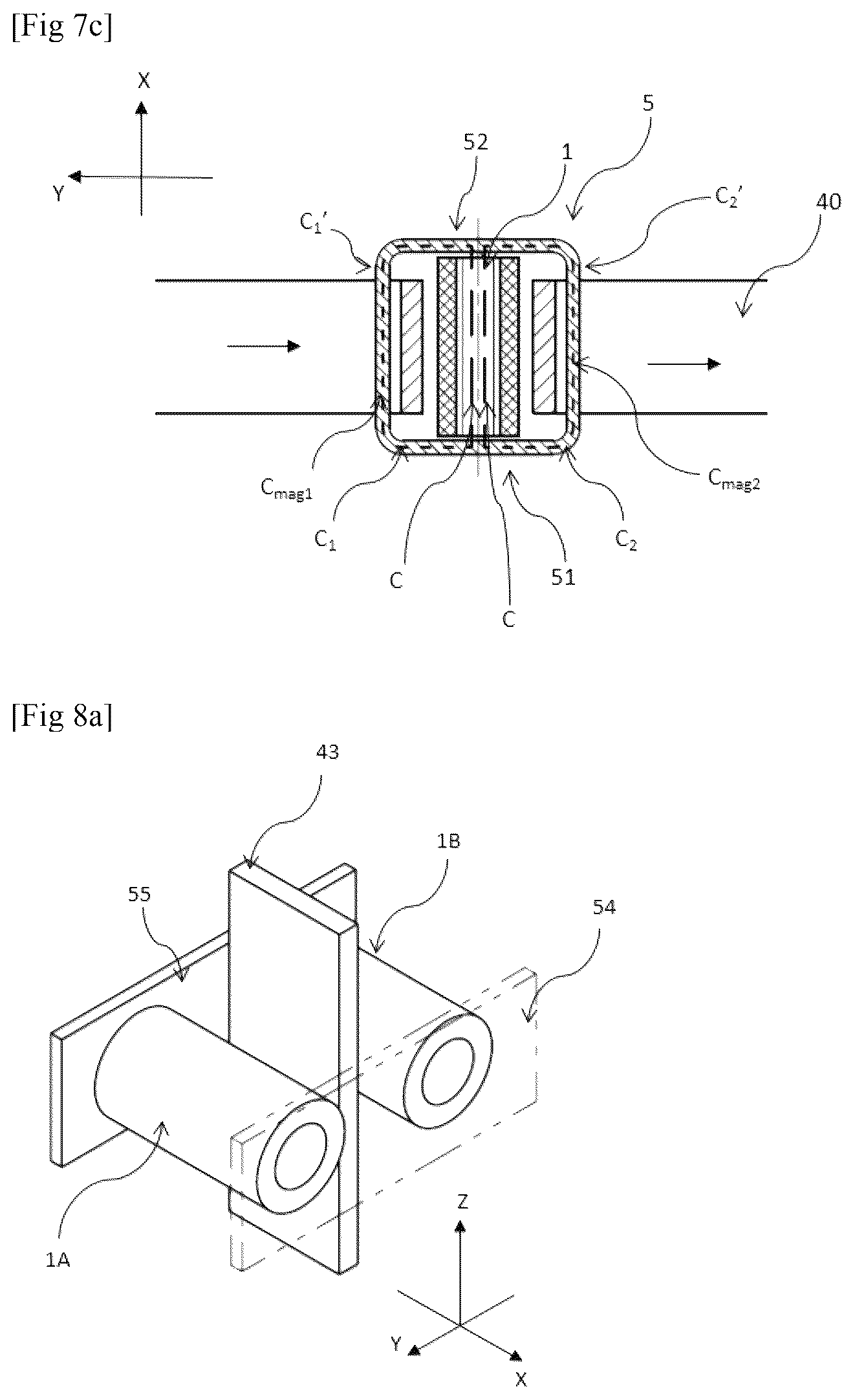 Patent US12618876 Figure 8 – Superparamagnetic transducer and corresponding magnetic field flow sensor for measuring a direct current