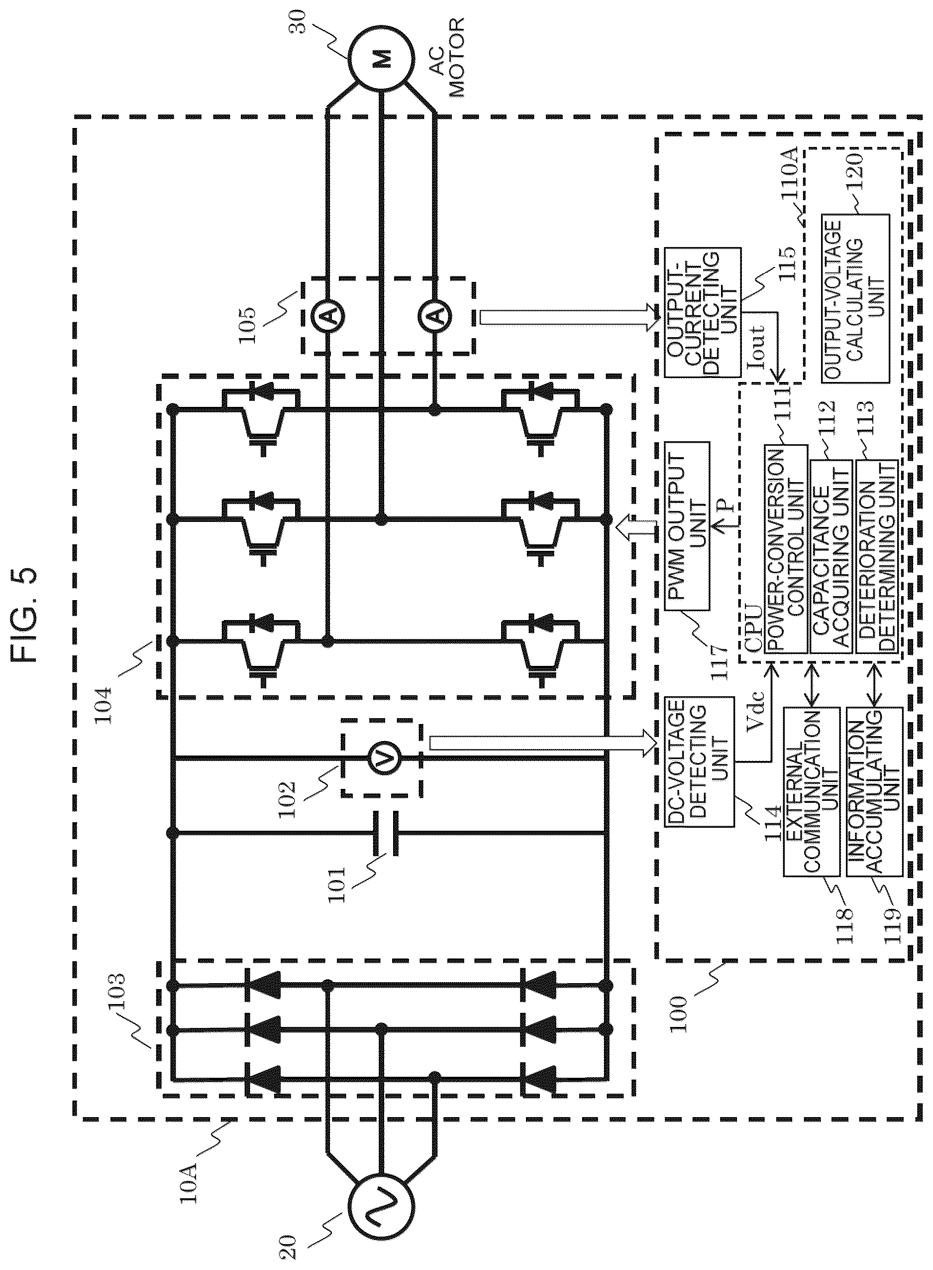 Patent US12618886 Figure 5 – Power conversion apparatus, deterioration determination method for smoothing capacitor
