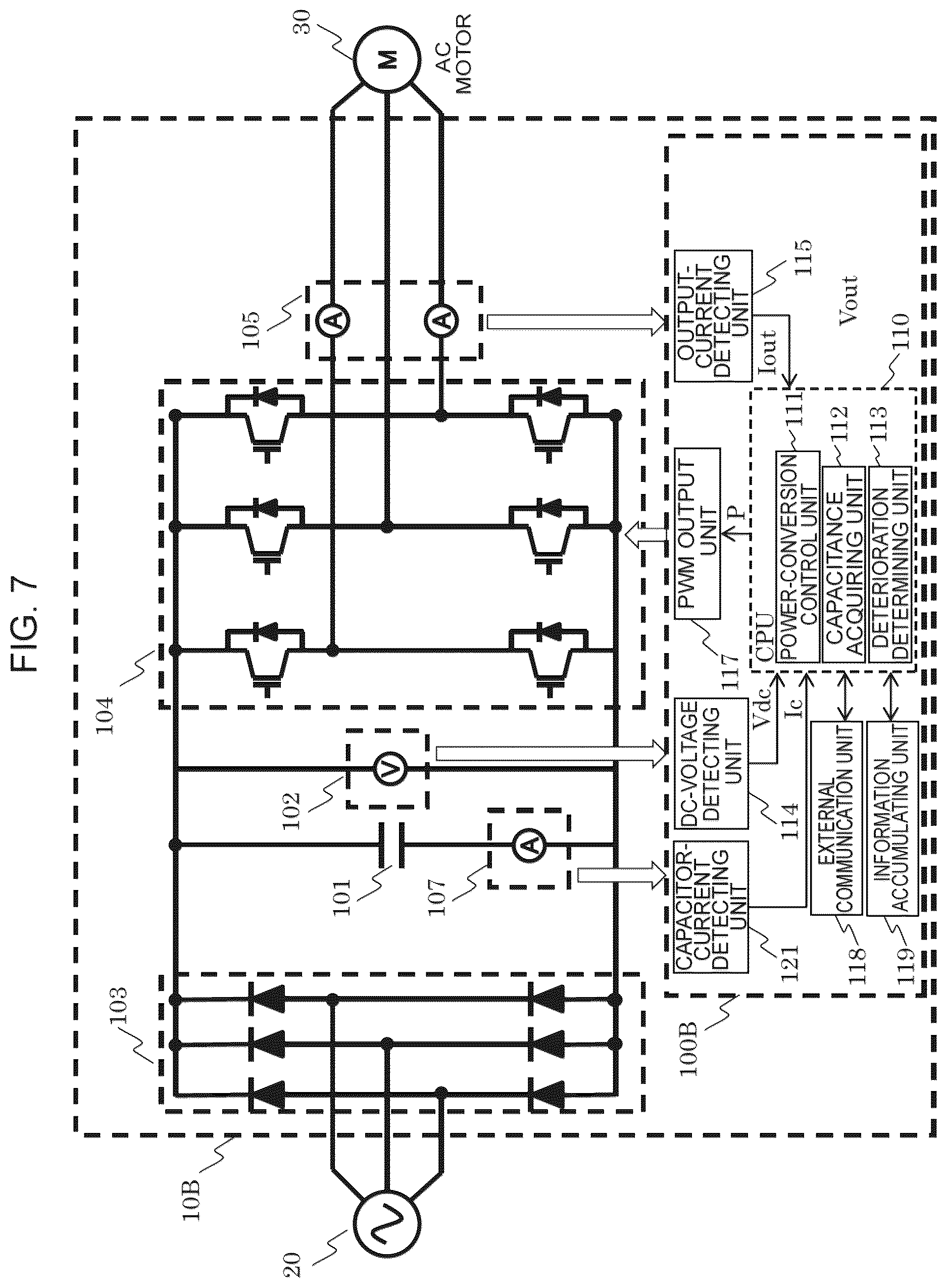 Patent US12618886 Figure 7 – Power conversion apparatus, deterioration determination method for smoothing capacitor