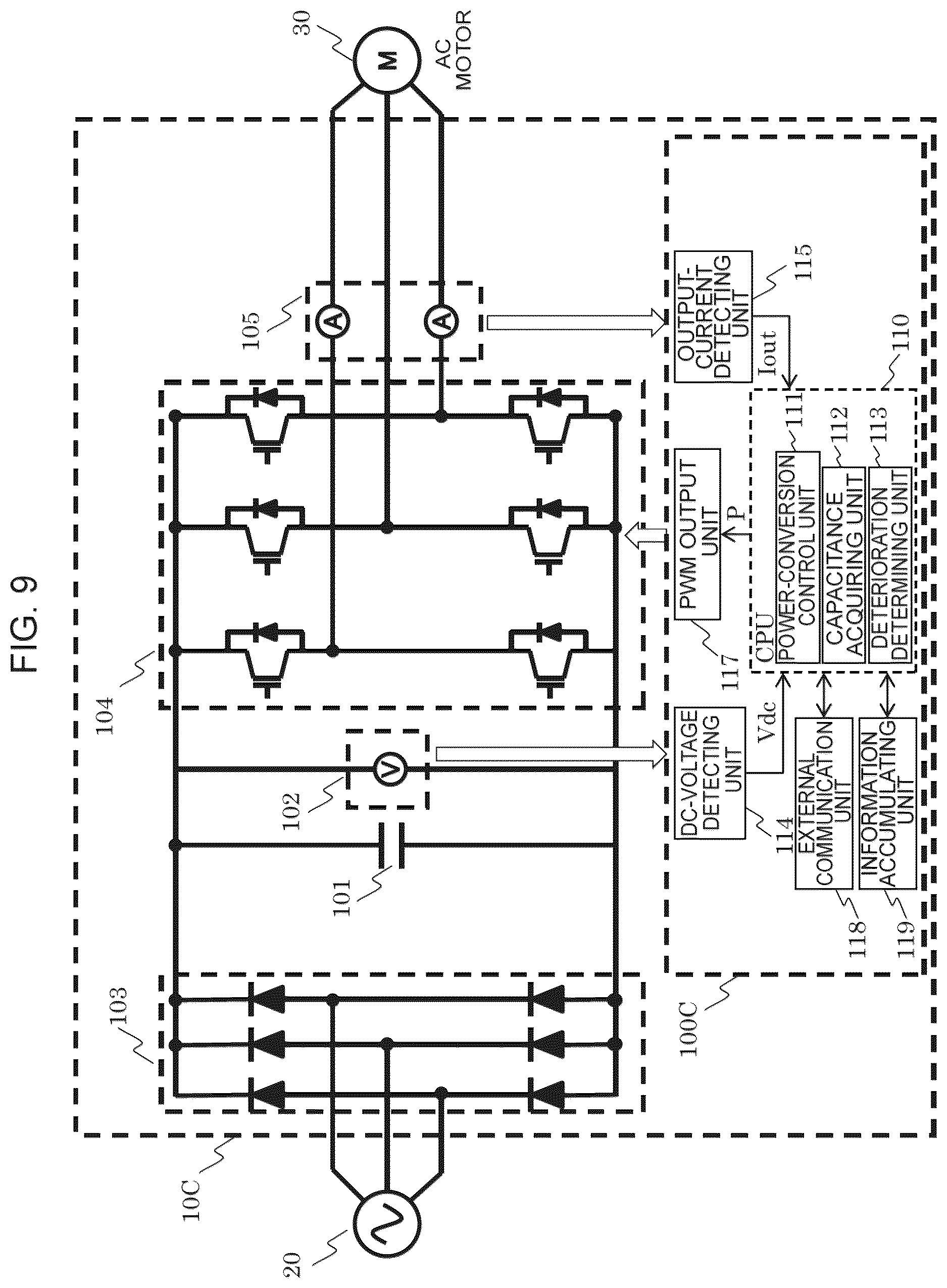 Patent US12618886 Figure 9 – Power conversion apparatus, deterioration determination method for smoothing capacitor