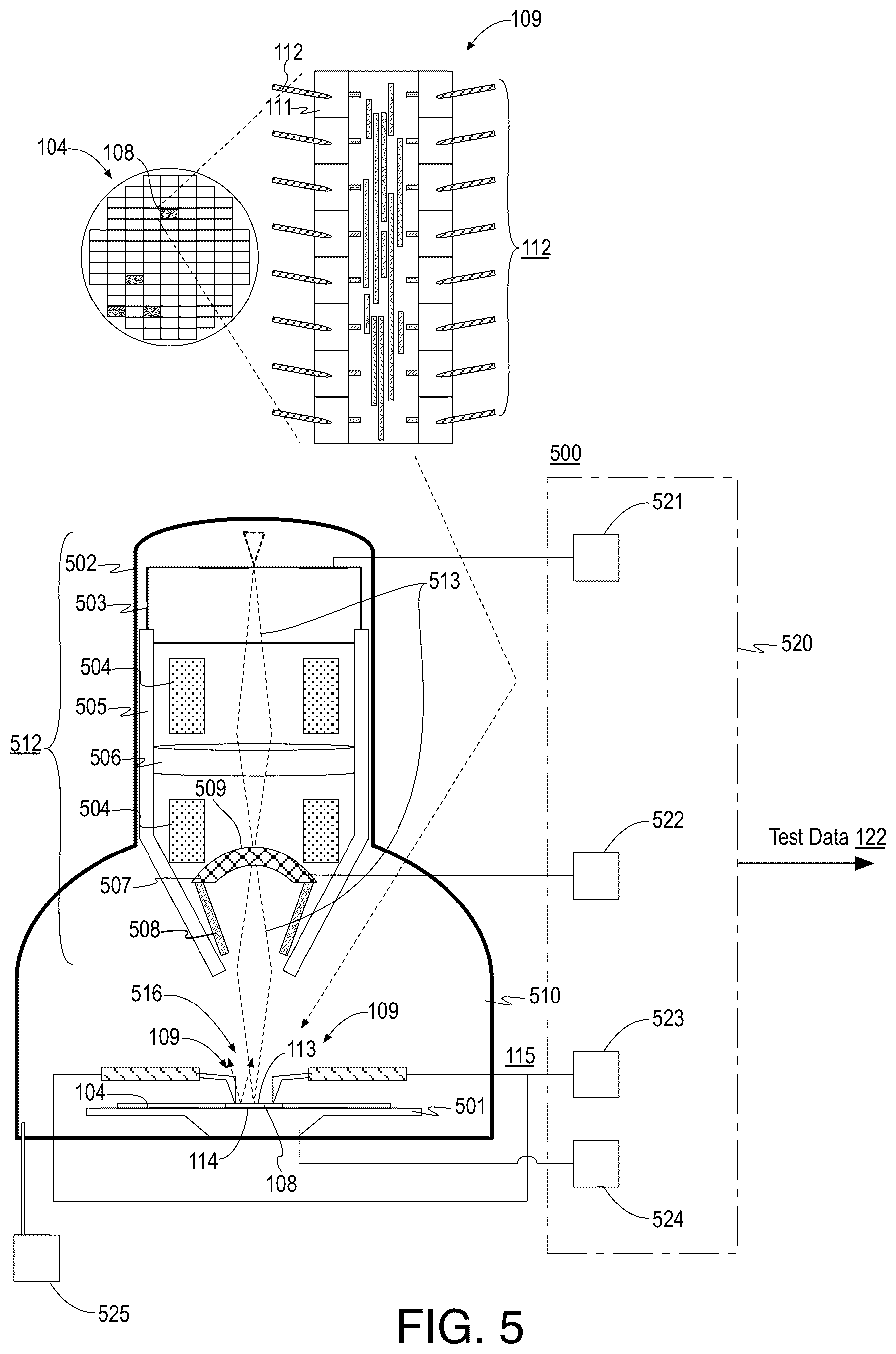 Patent US12618900 Figure 5 – Wafer level electron beam prober