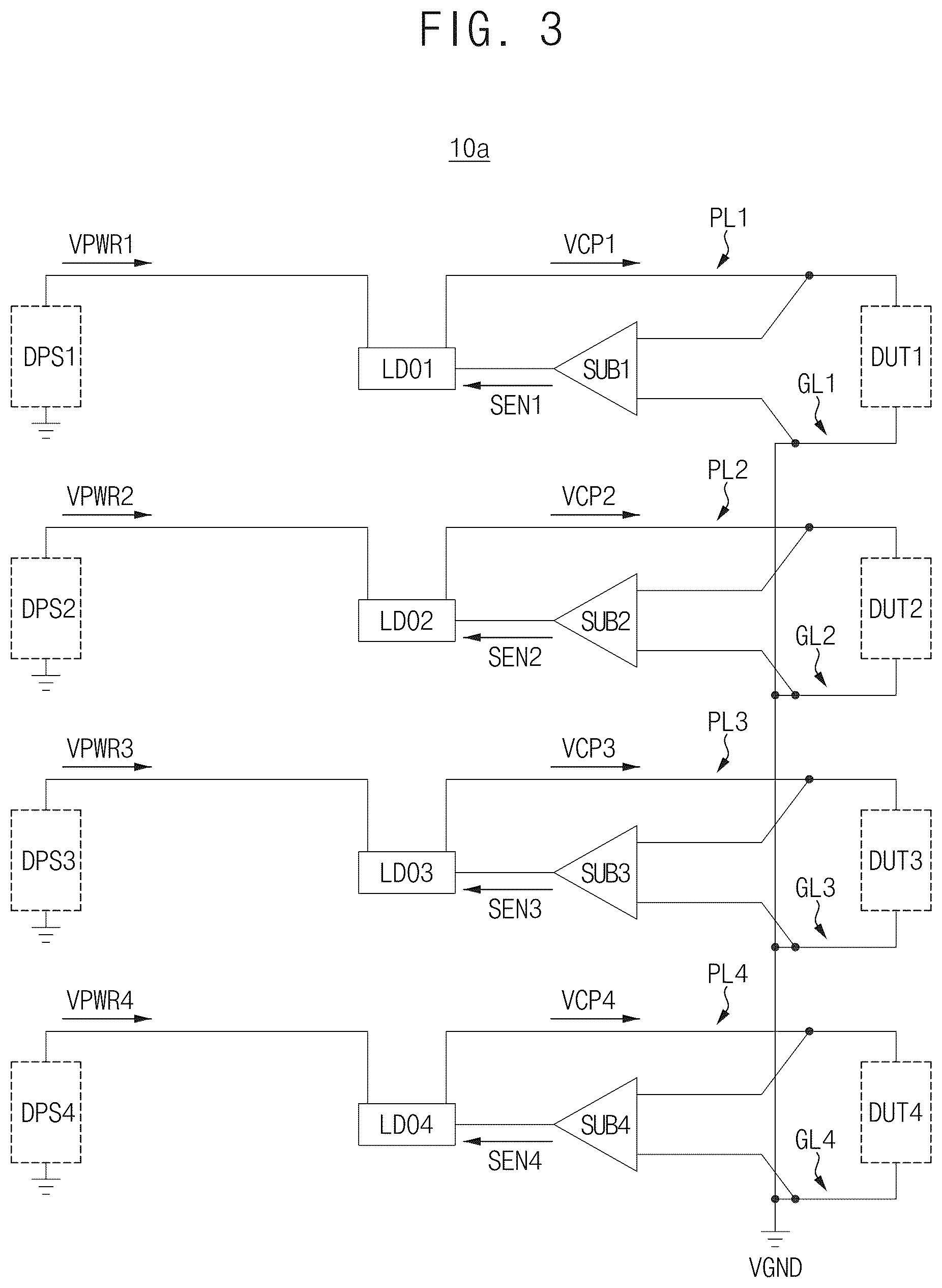 Patent US12618902 Figure 3 – Probe card including power compensation circuit and test system including the same