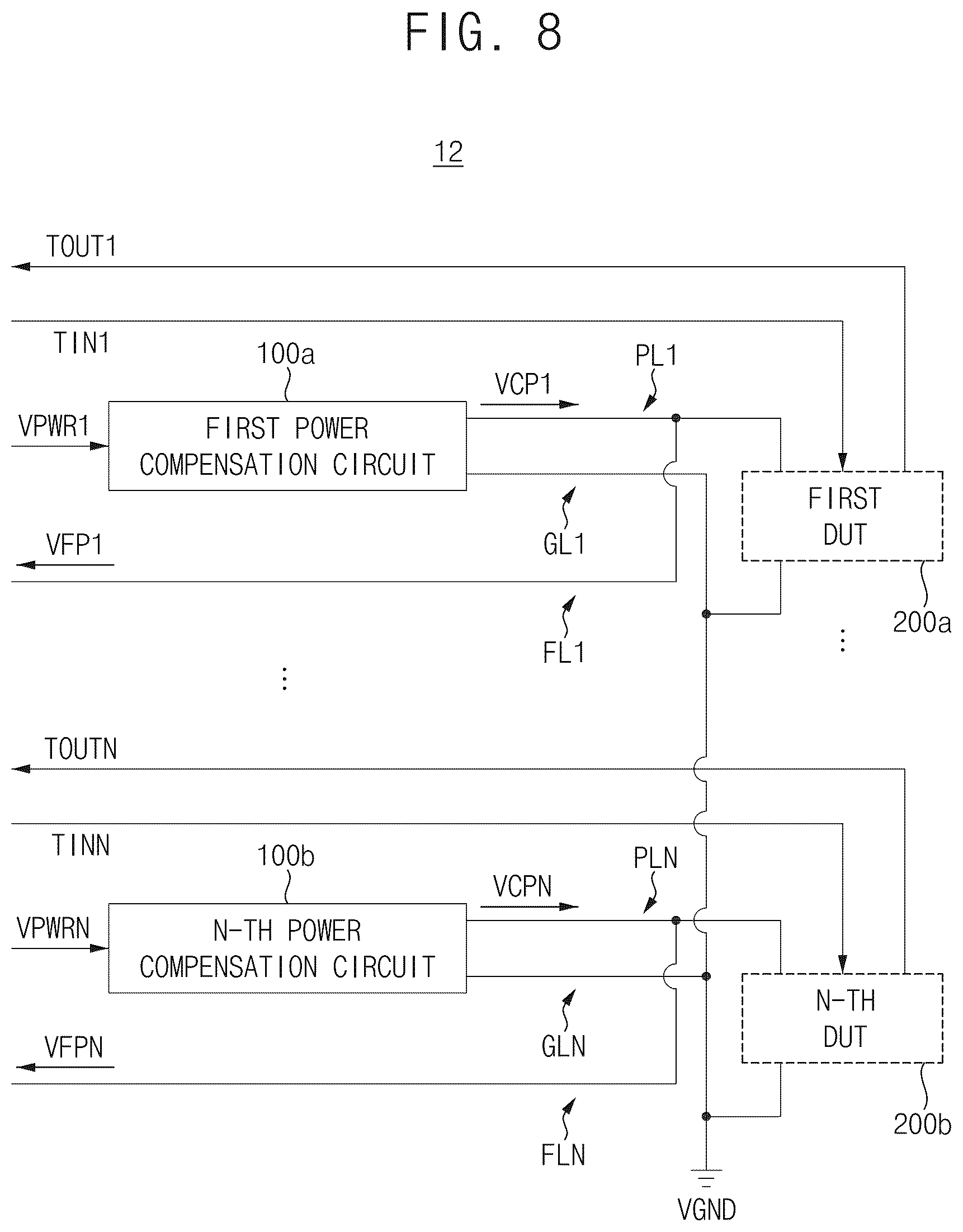 Patent US12618902 Figure 12 – Probe card including power compensation circuit and test system including the same
