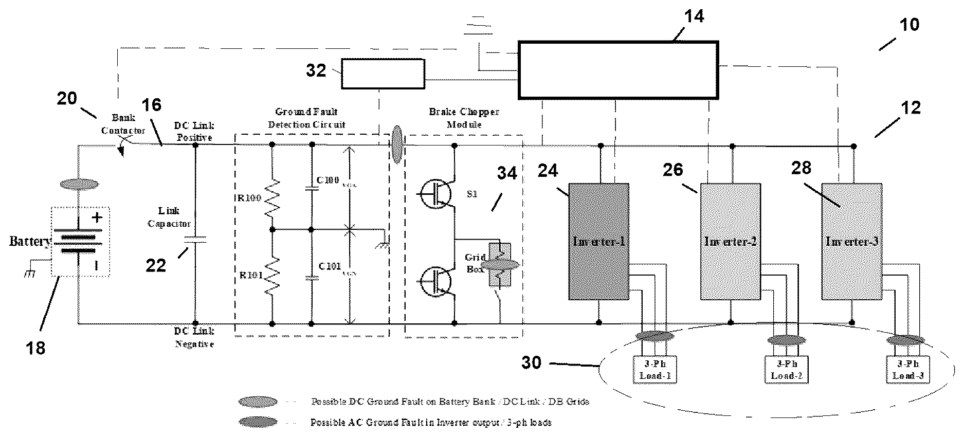 Patent US12618918 Figure 1 – Ground fault detection system and method