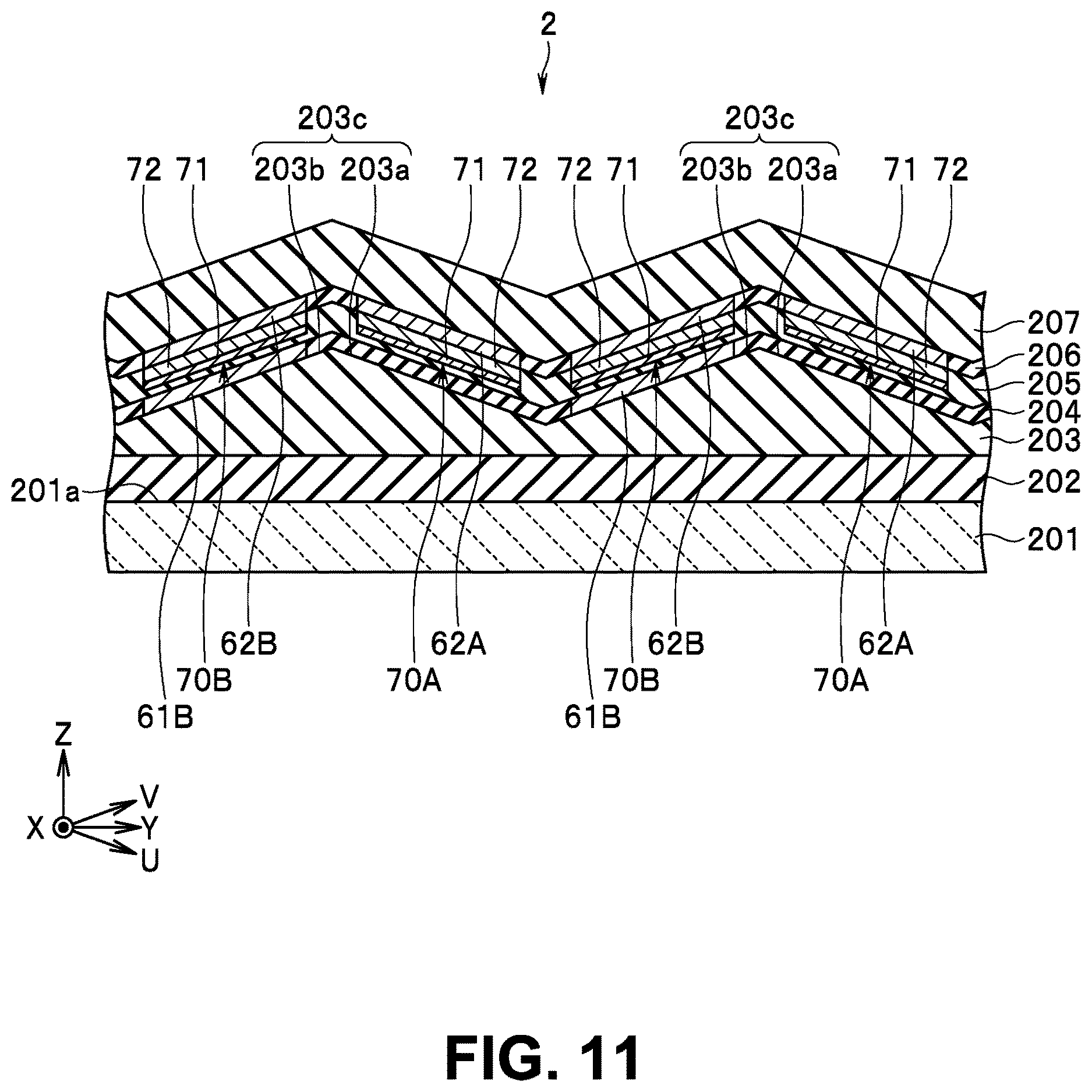 Patent US12618921 Figure 11 – Magnetic sensor including magnetic detection element and magnetic field generator disposed on inclined surface