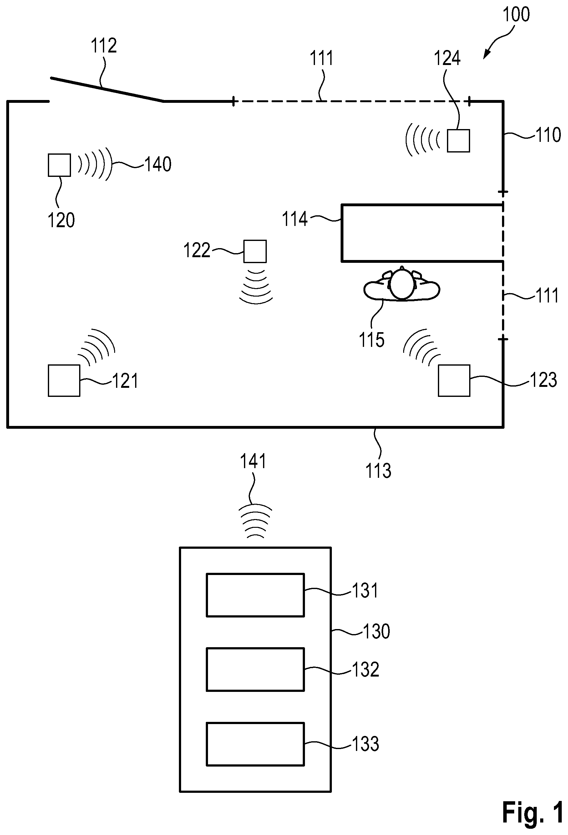 Patent US12618936 Figure 1 – System for controlling a radiofrequency sensing