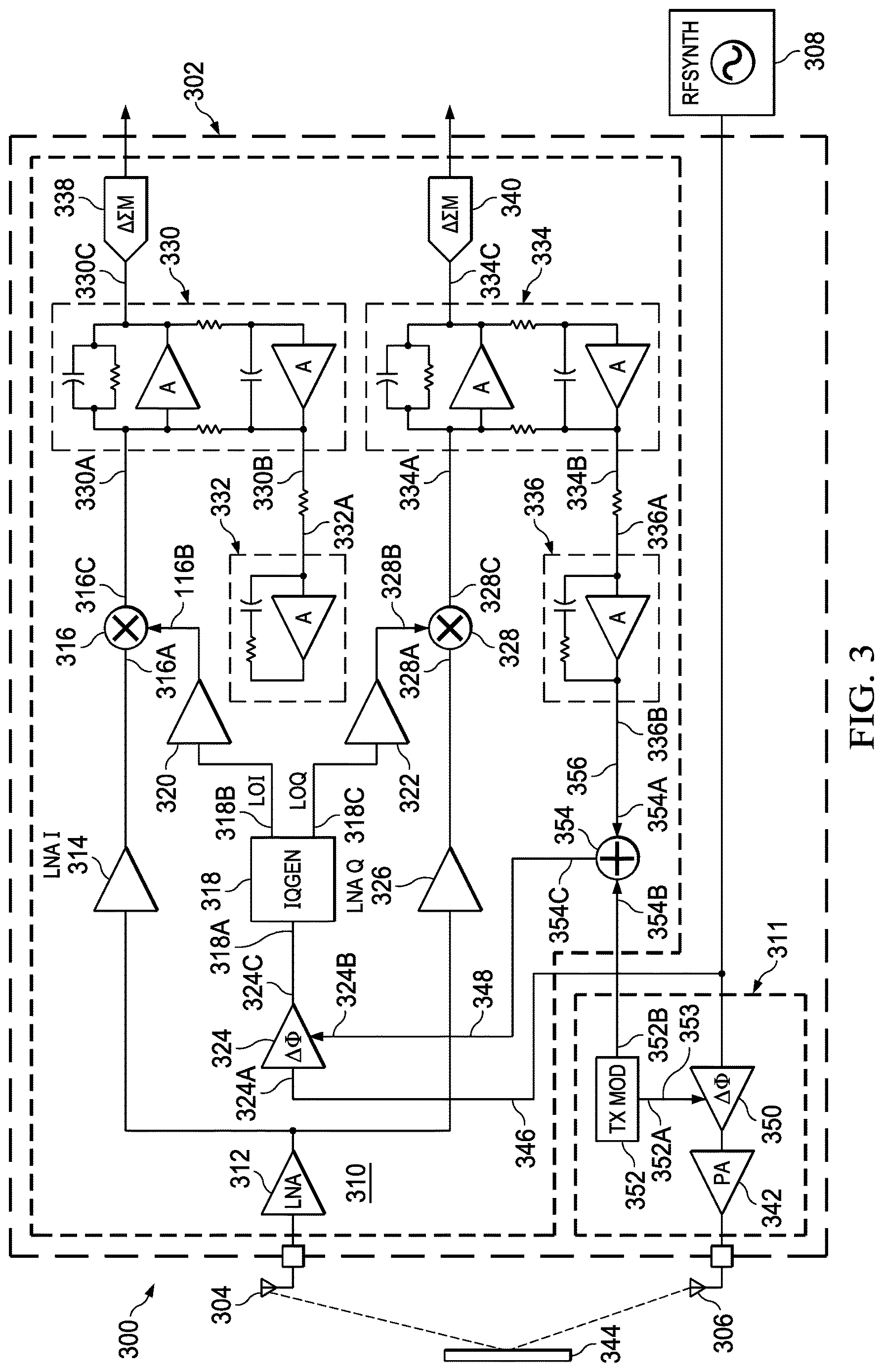 Patent US12618939 Figure 3 – Radar transceiver
