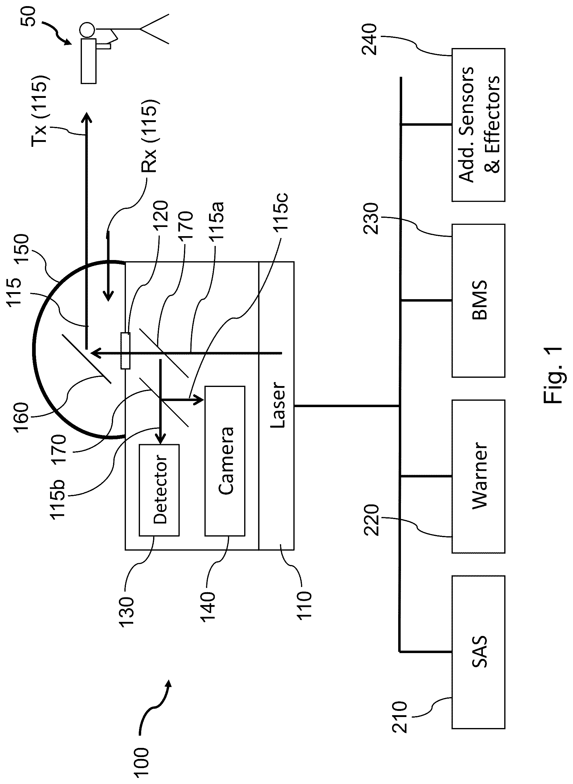 Patent US12618977 Figure 1 – Optical detection system and method for detecting a hostile optical component