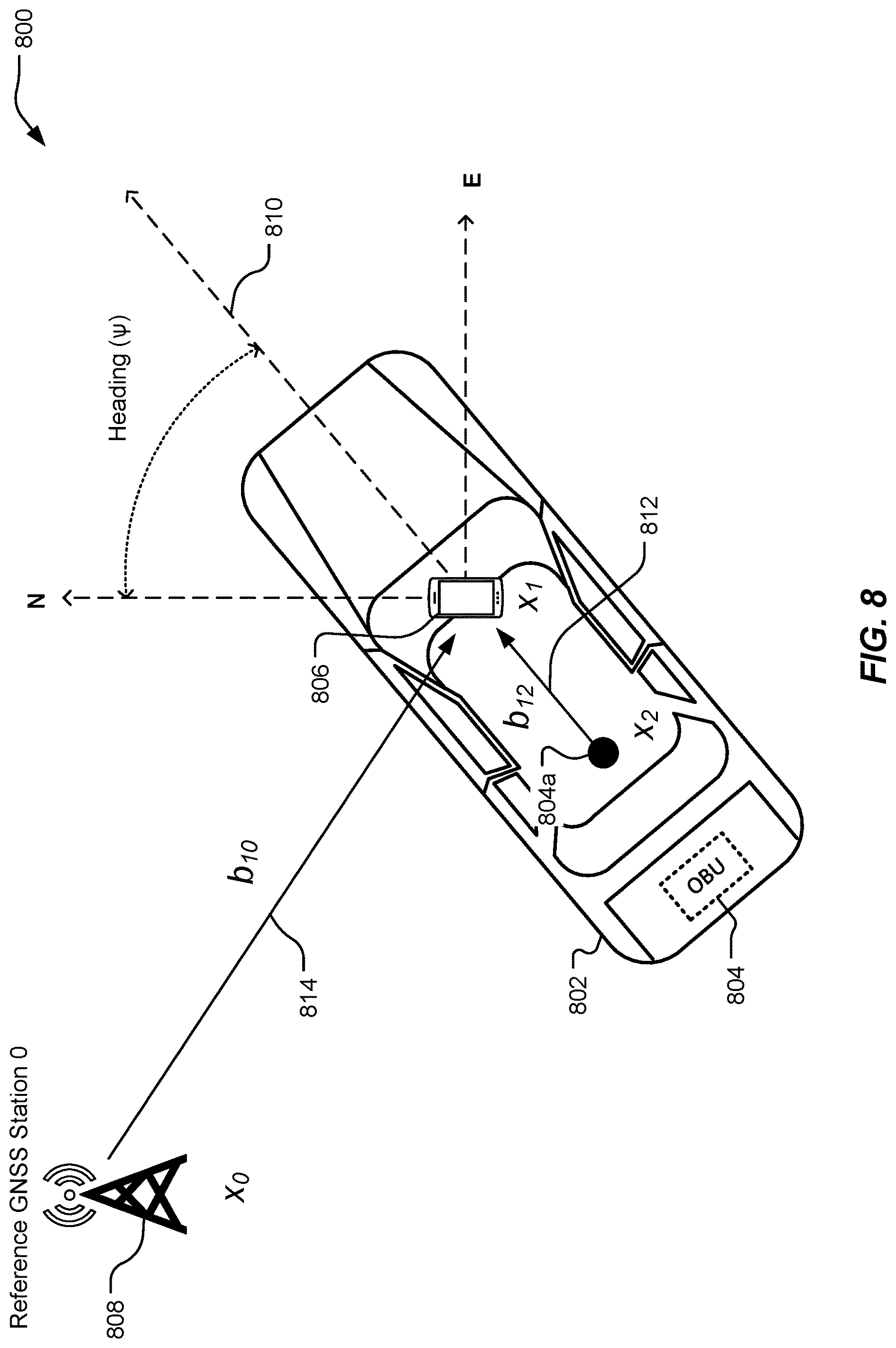 Patent US12618985 Figure 8 – Cooperative positioning with multiple global navigation satellite system receivers