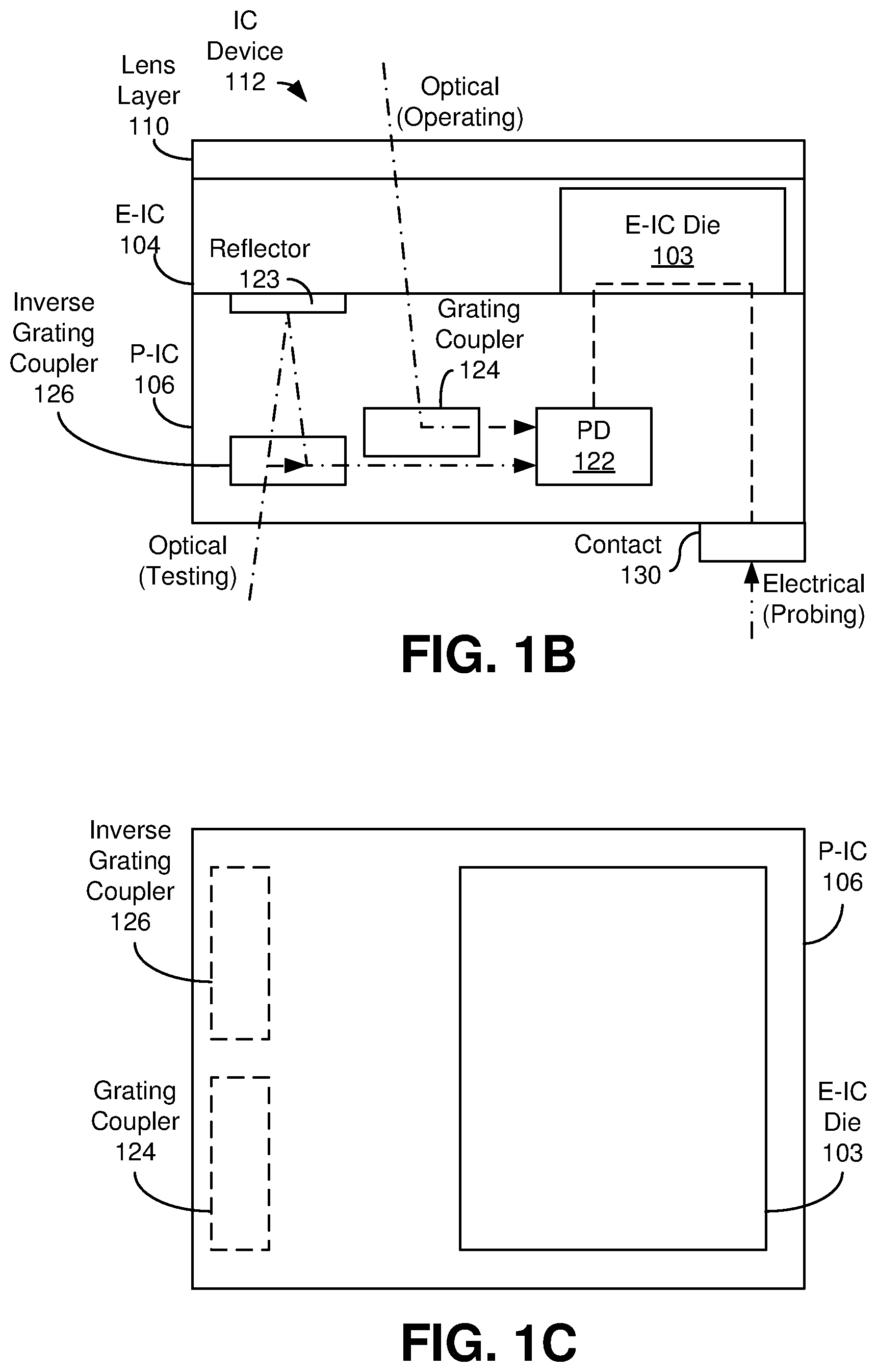 Patent US12619037 Figure 2 – Integrated circuit device facilitating same-side optical and electrical testing