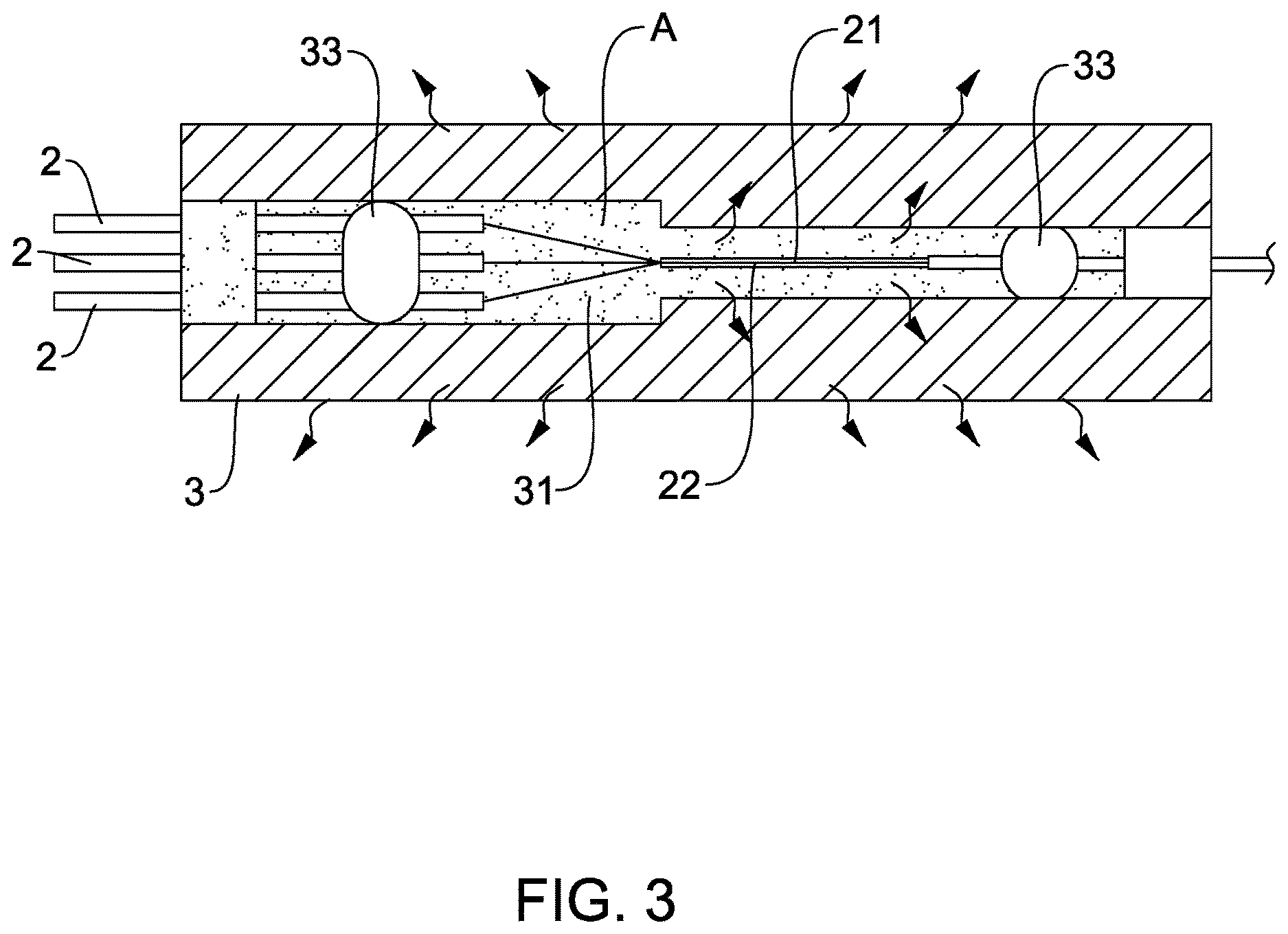 Patent US12619039 Figure 3 – Optical fiber combiner with a heat sink and method of dissipating heat using same in a vacuum