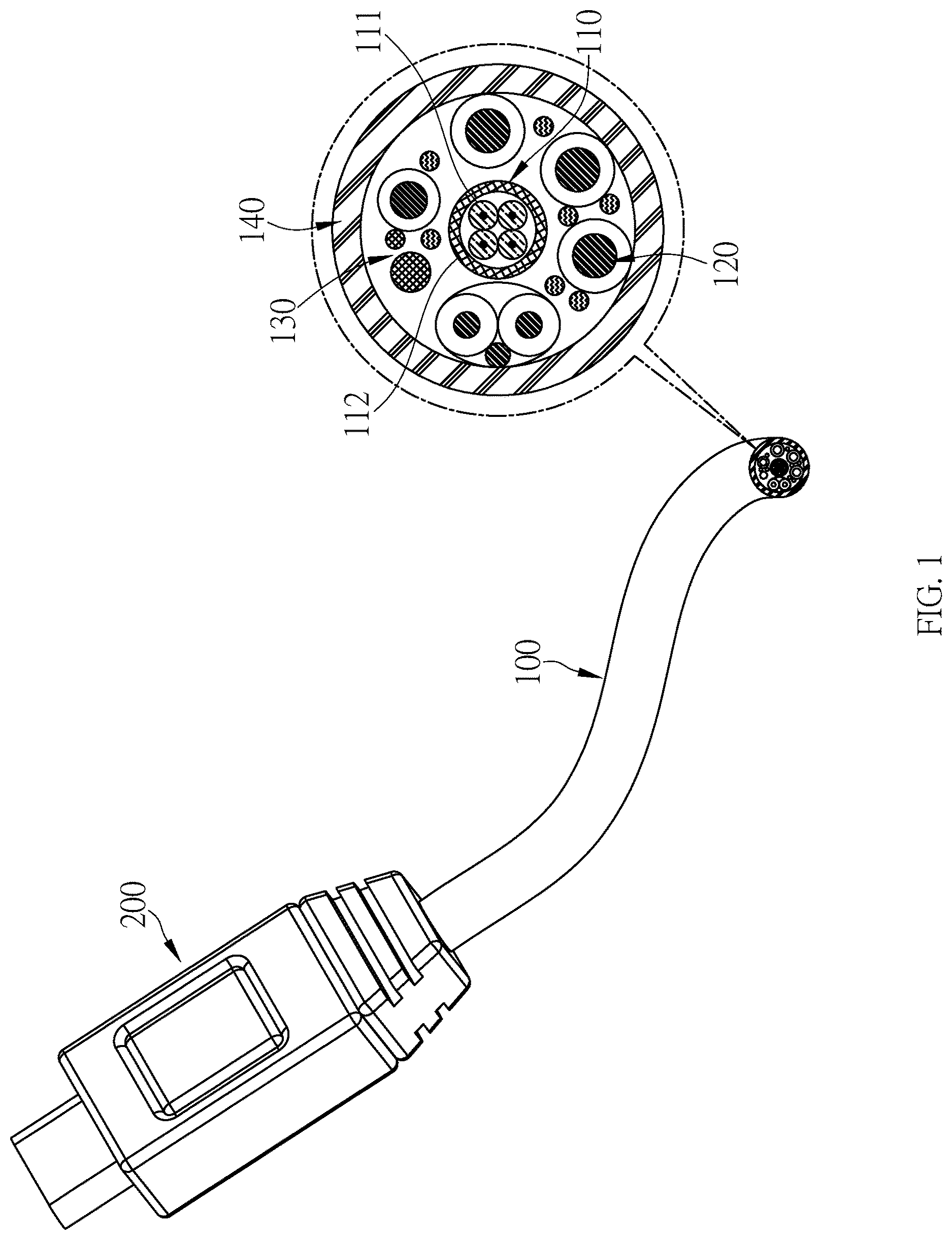Patent US12619041 Figure 1 – Optoelectronic cable