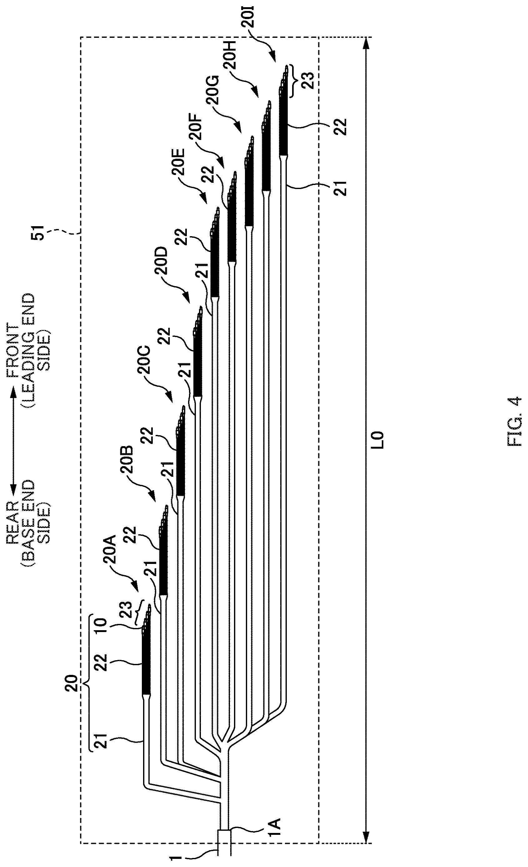 Patent US12619045 Figure 4 – Efficient alignment structure for multiple connectors branching from a single optical cable