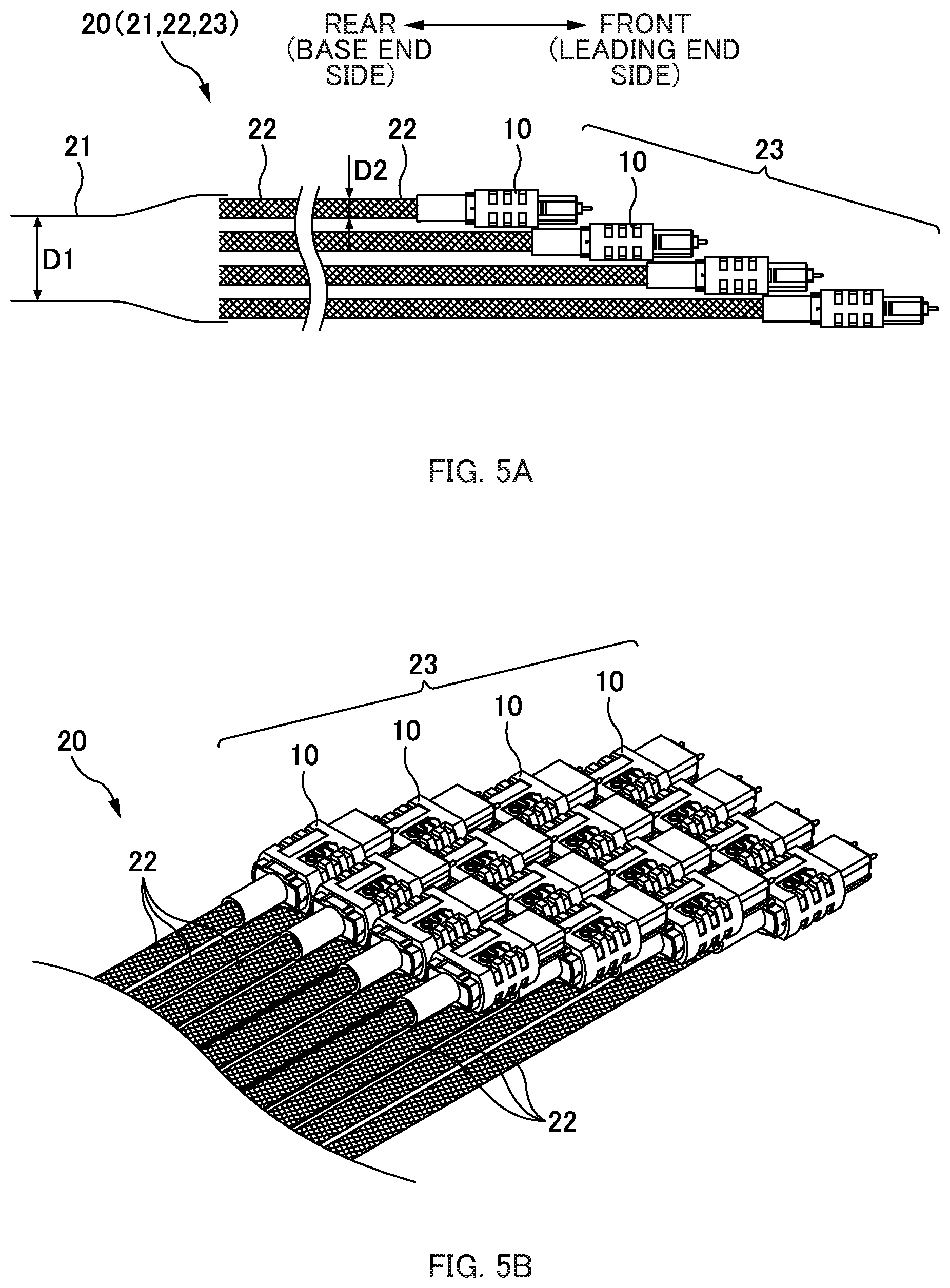 Patent US12619045 Figure 5 – Efficient alignment structure for multiple connectors branching from a single optical cable