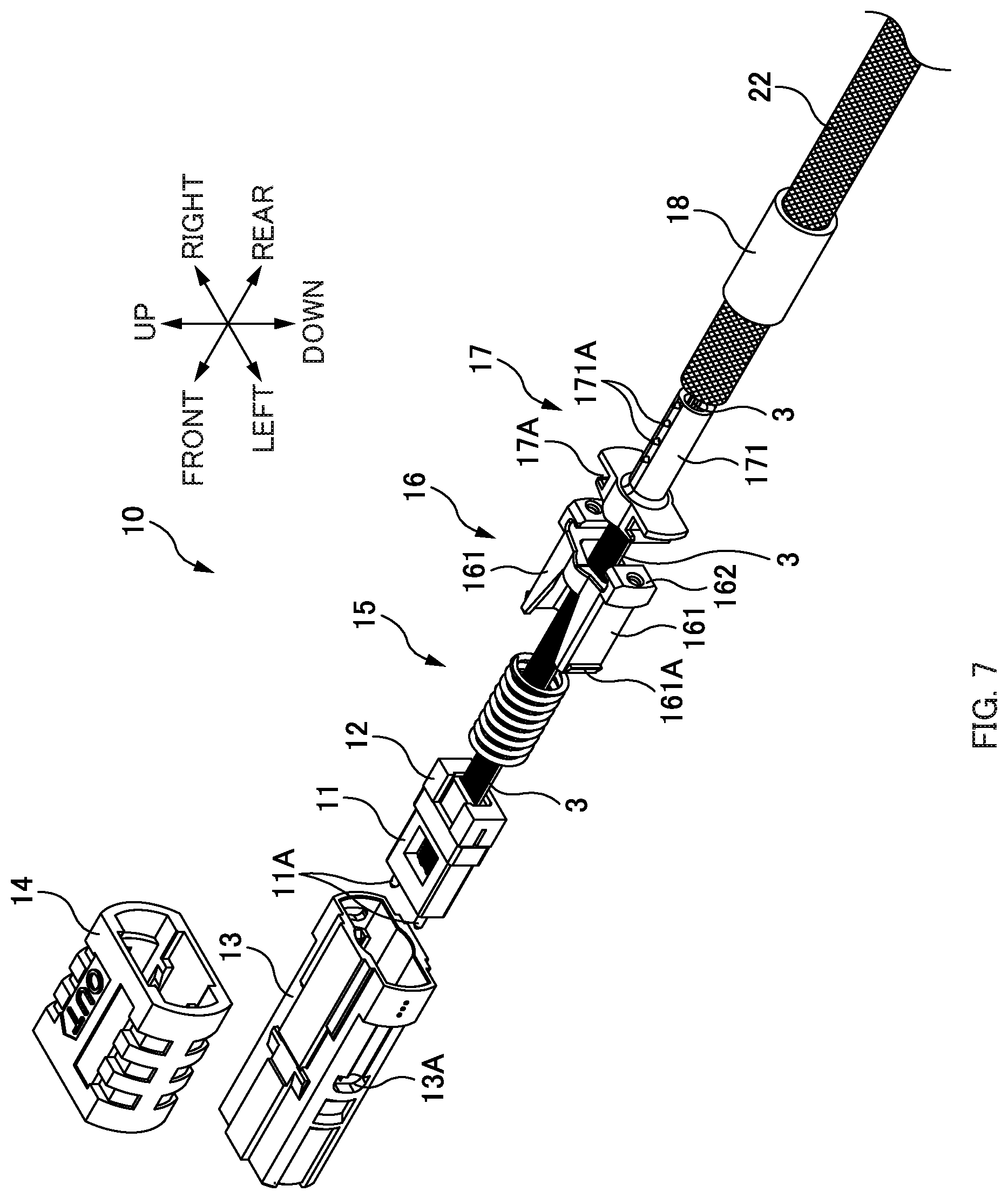 Patent US12619045 Figure 7 – Efficient alignment structure for multiple connectors branching from a single optical cable