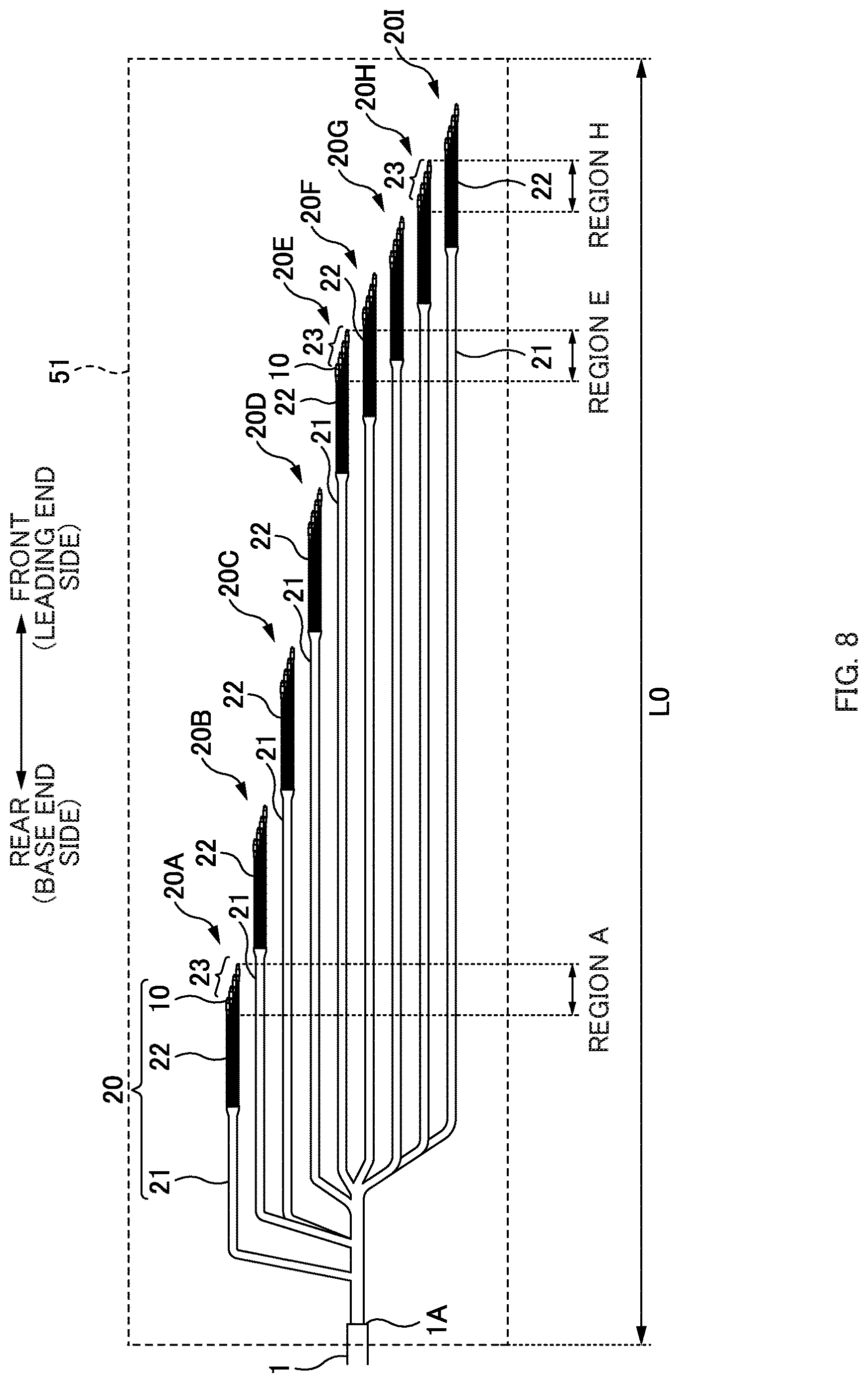 Patent US12619045 Figure 8 – Efficient alignment structure for multiple connectors branching from a single optical cable