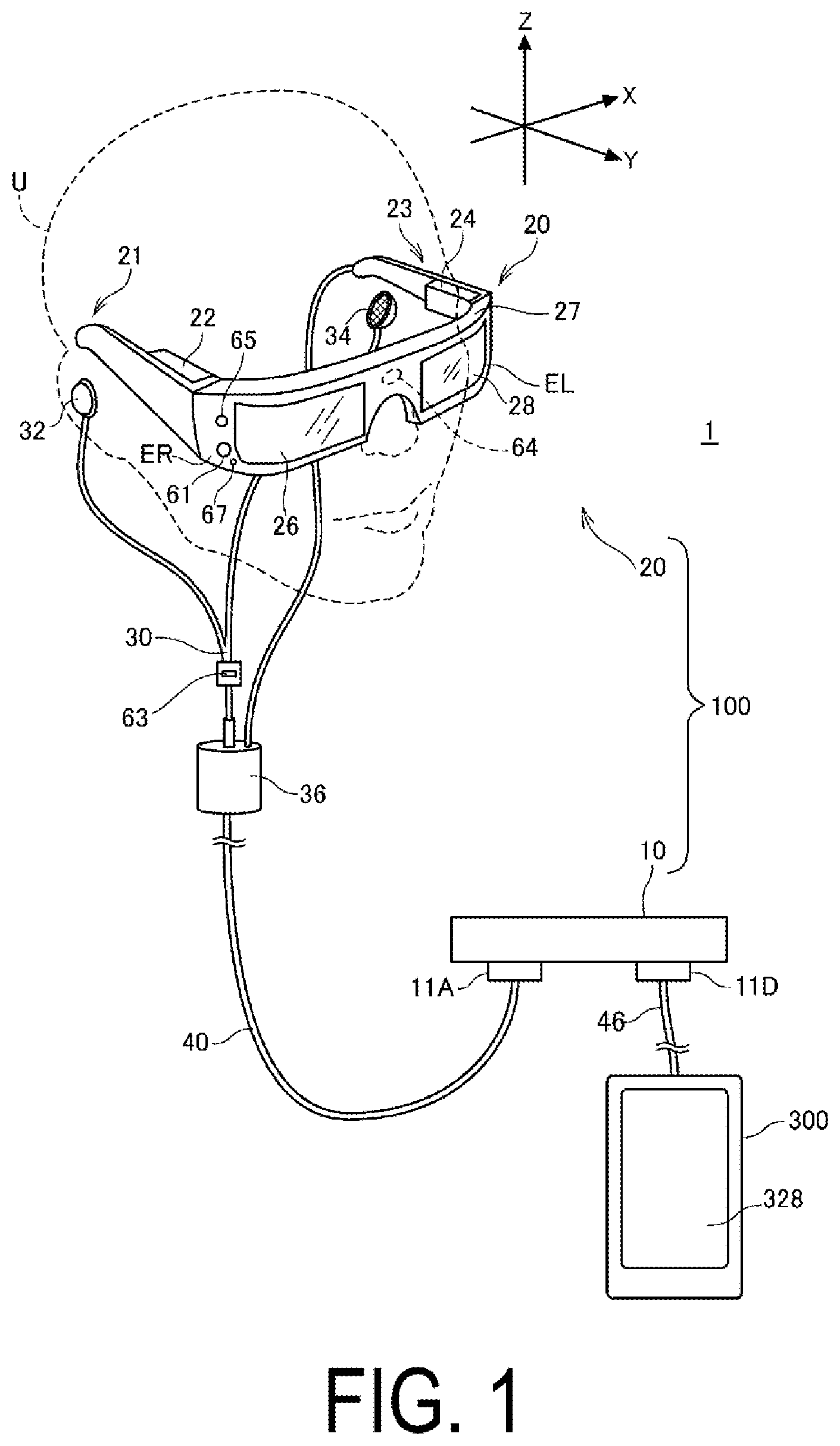 Patent US12619073 Figure 1 – Control device, control method for head-mounted display device, and program